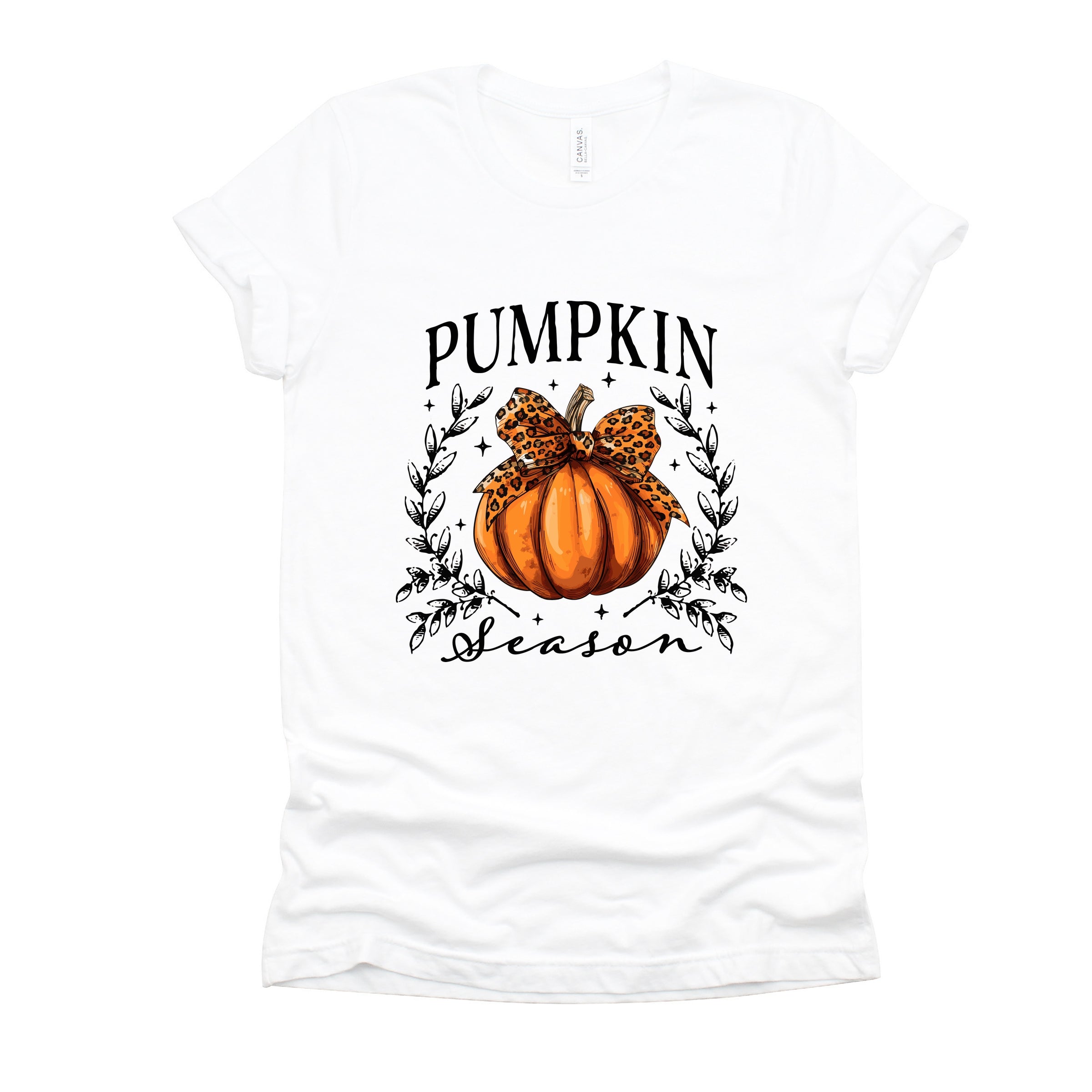 Pumpkin Season Leopard Bow - Women's Short Sleeve Graphic T-Shirt
