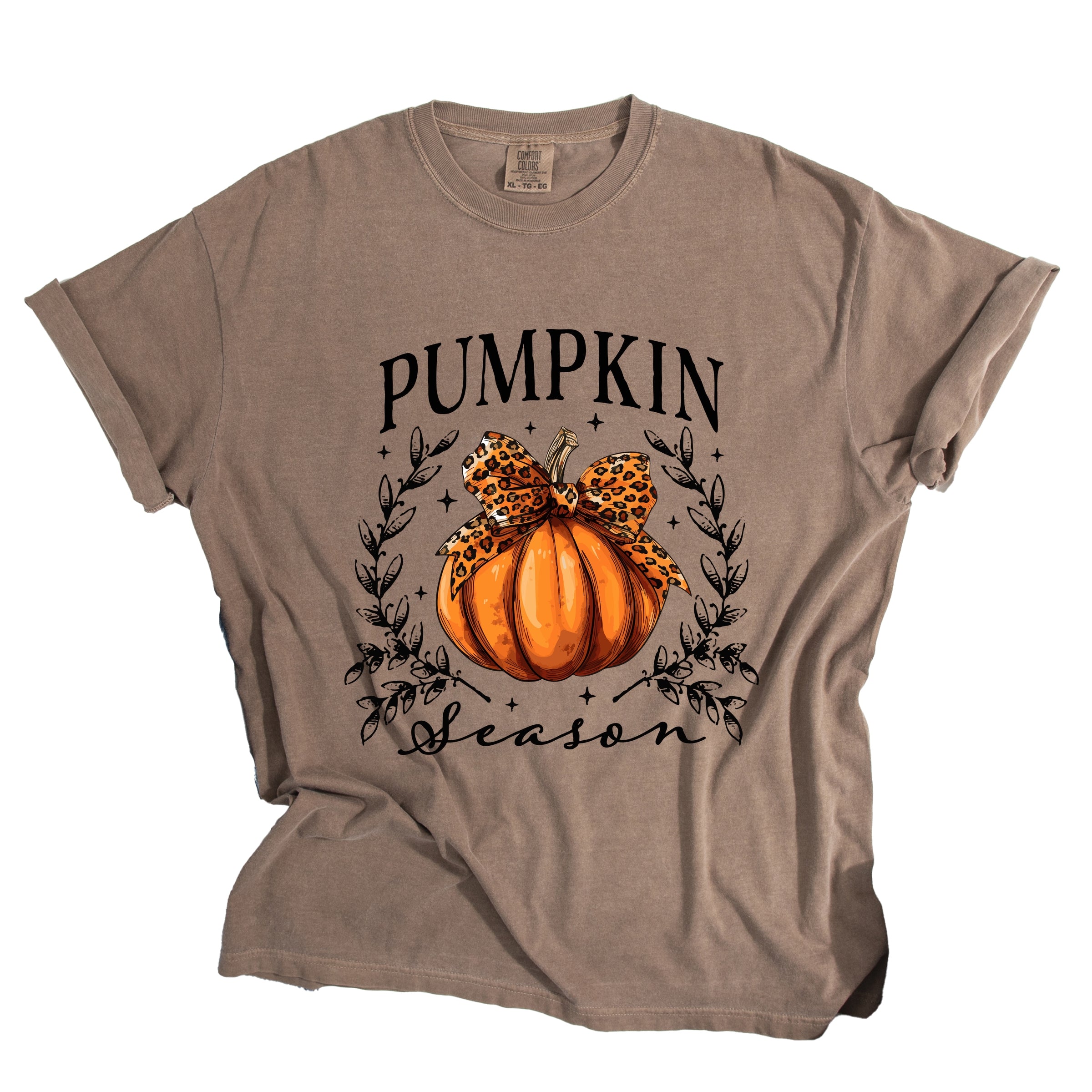Pumpkin Season Leopard Bow - Women's Garment Dyed Graphic T-Shirt