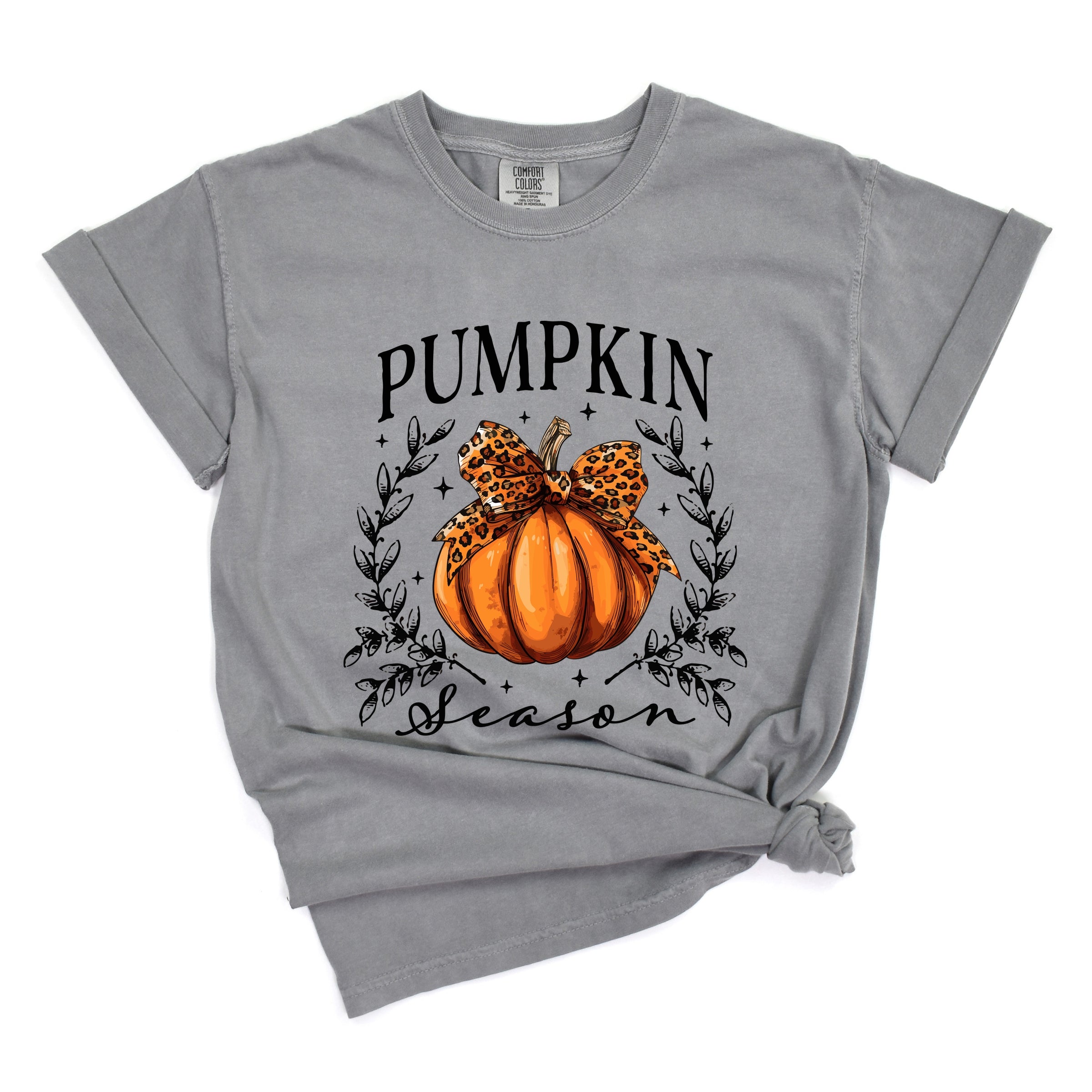 Pumpkin Season Leopard Bow - Women's Garment Dyed Graphic T-Shirt