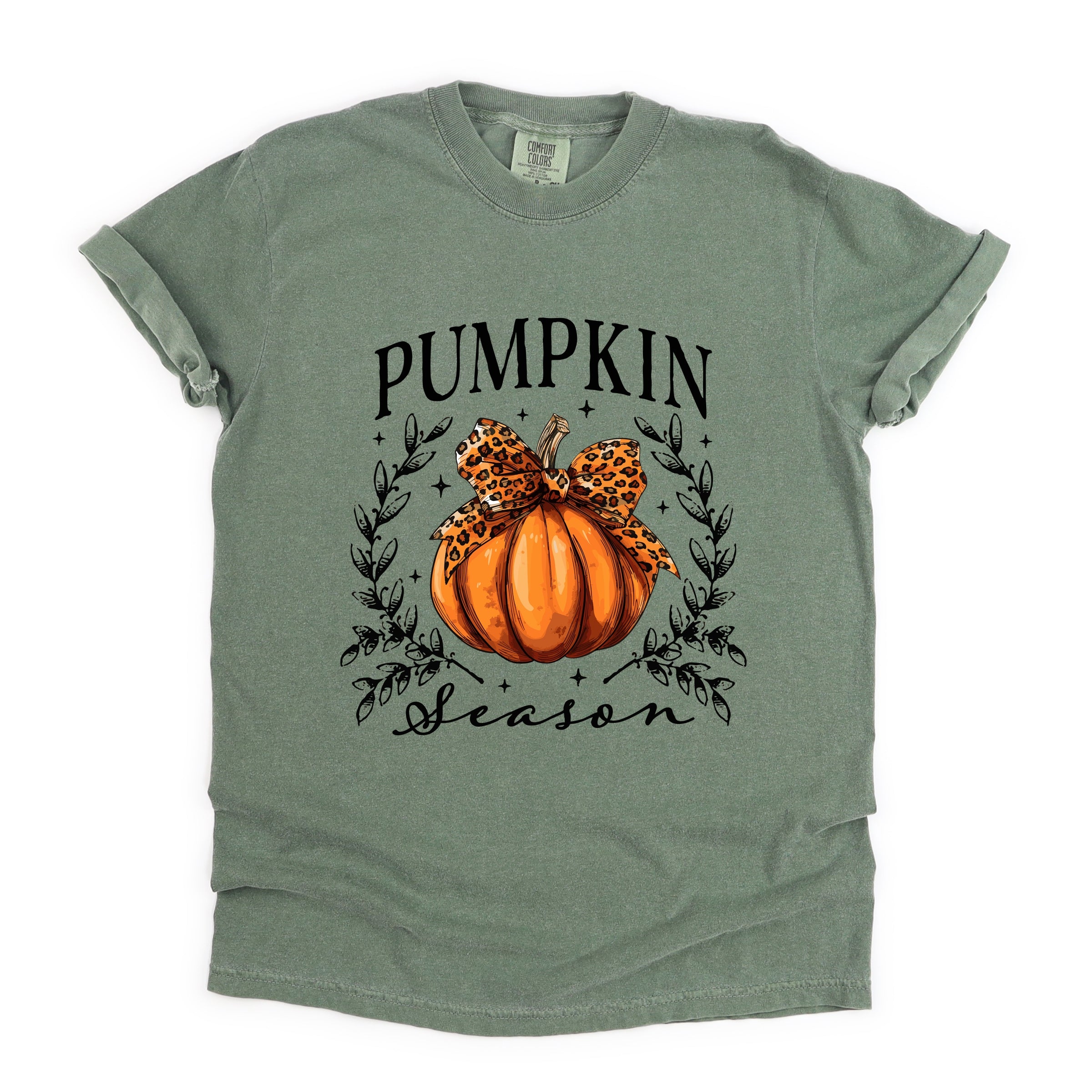Pumpkin Season Leopard Bow - Women's Garment Dyed Graphic T-Shirt