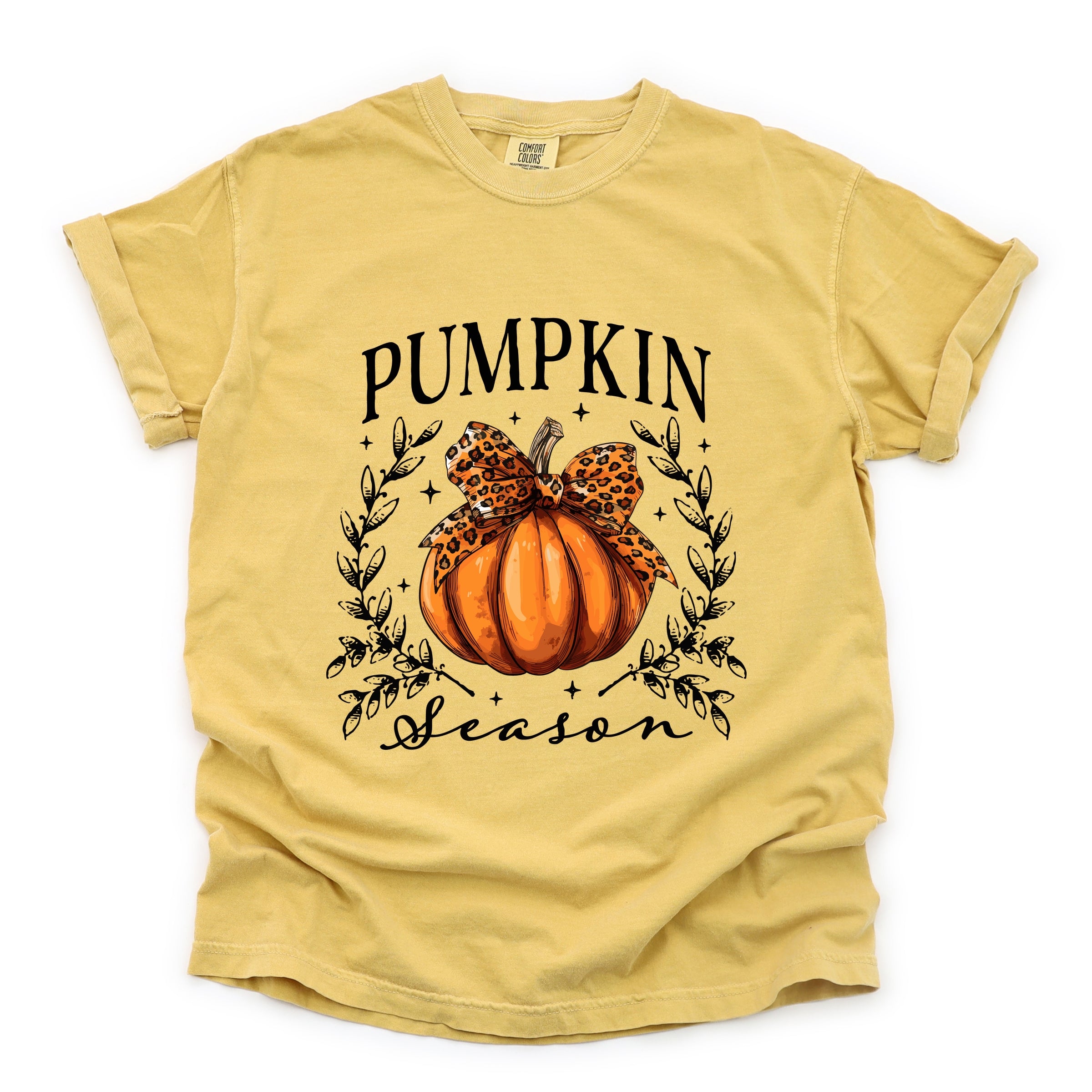 Pumpkin Season Leopard Bow - Women's Garment Dyed Graphic T-Shirt