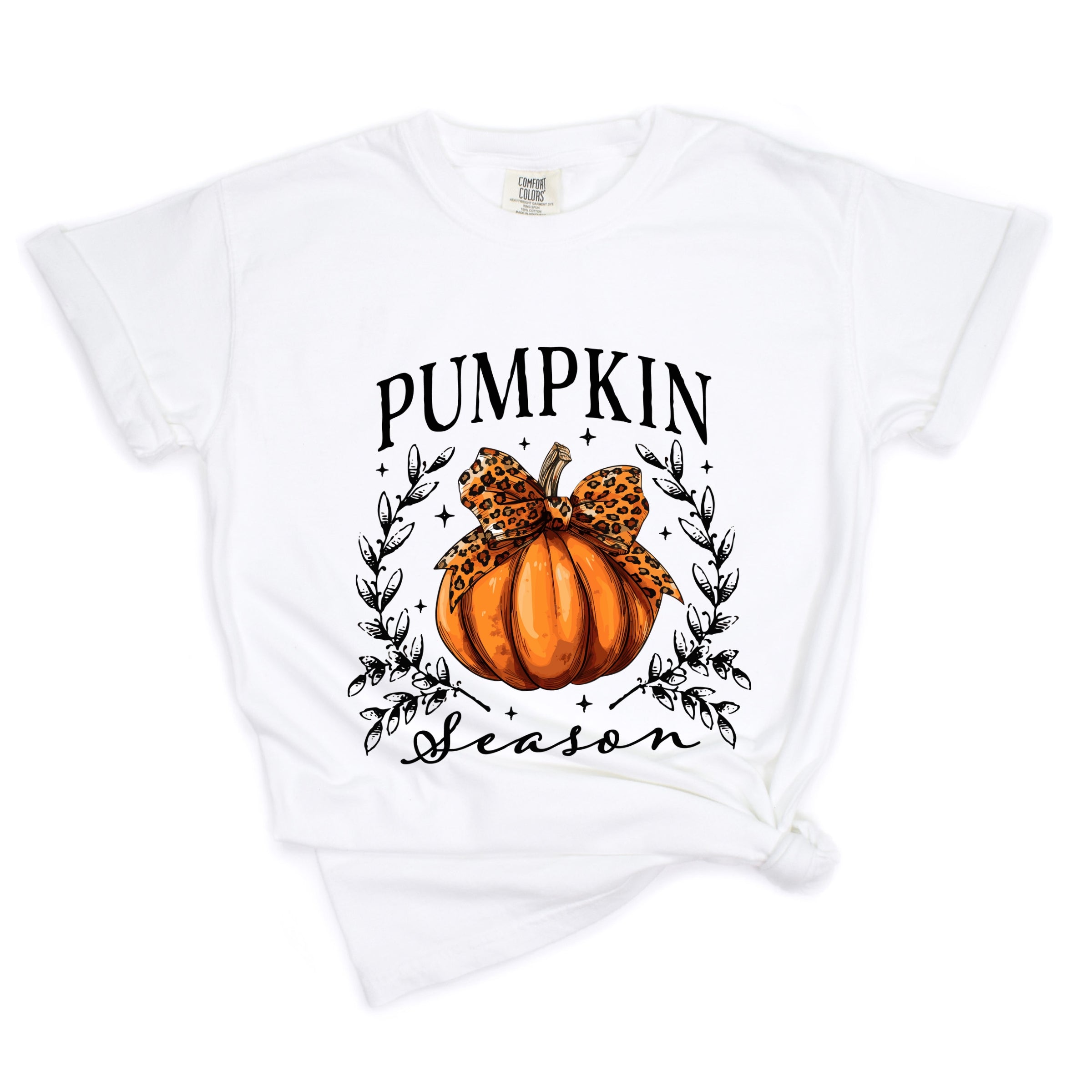 Pumpkin Season Leopard Bow - Women's Garment Dyed Graphic T-Shirt