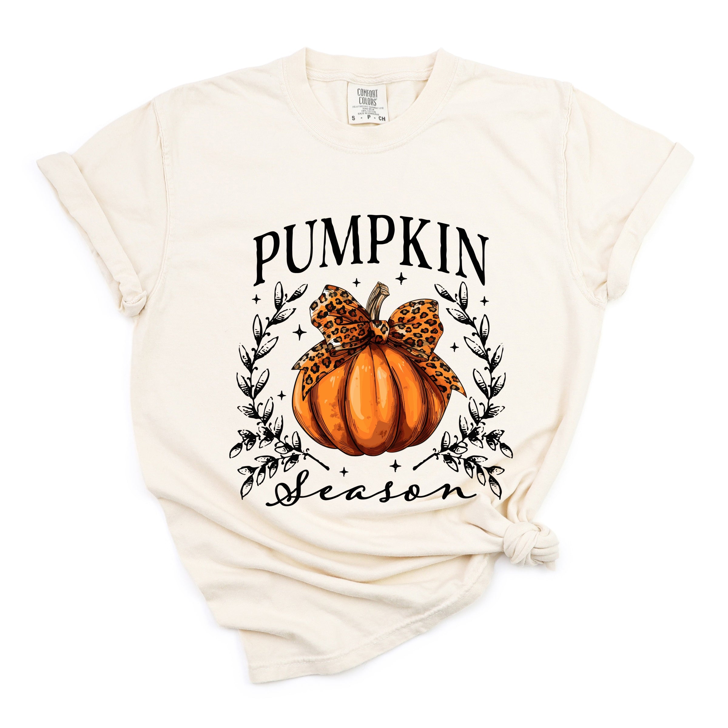 Pumpkin Season Leopard Bow - Women's Garment Dyed Graphic T-Shirt