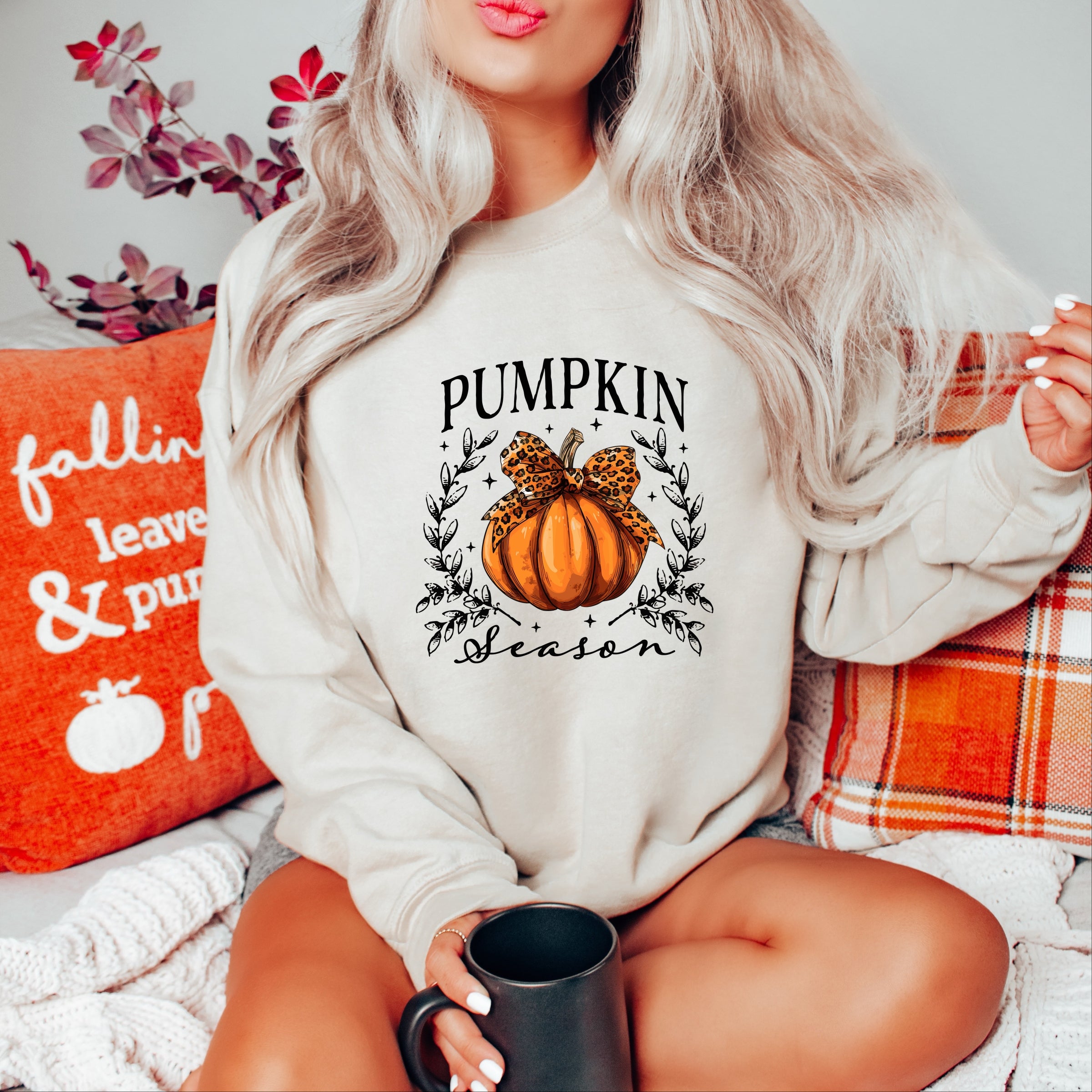 Pumpkin Season Leopard Bow - Women's Graphic Sweatshirt