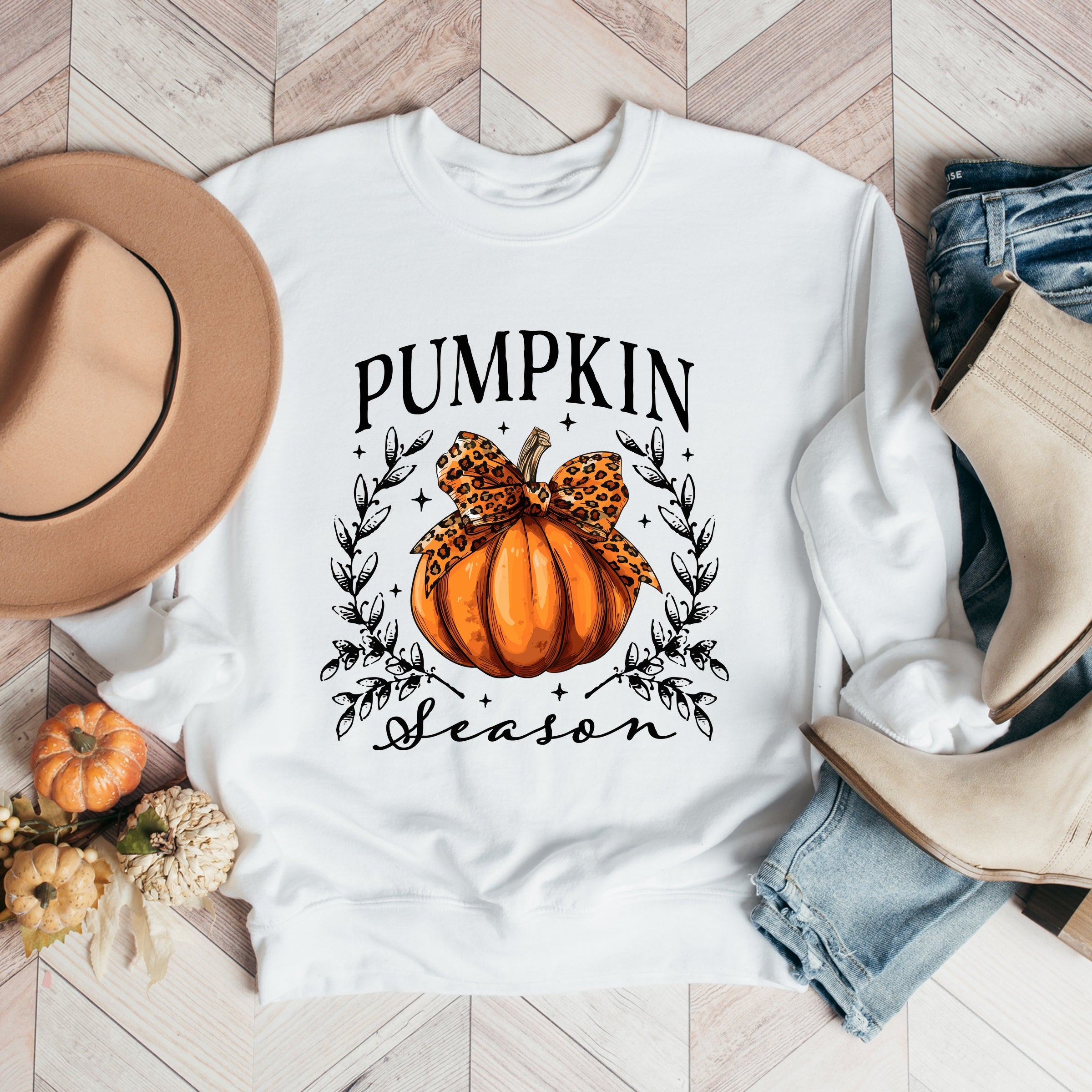 Pumpkin Season Leopard Bow - Women's Graphic Sweatshirt
