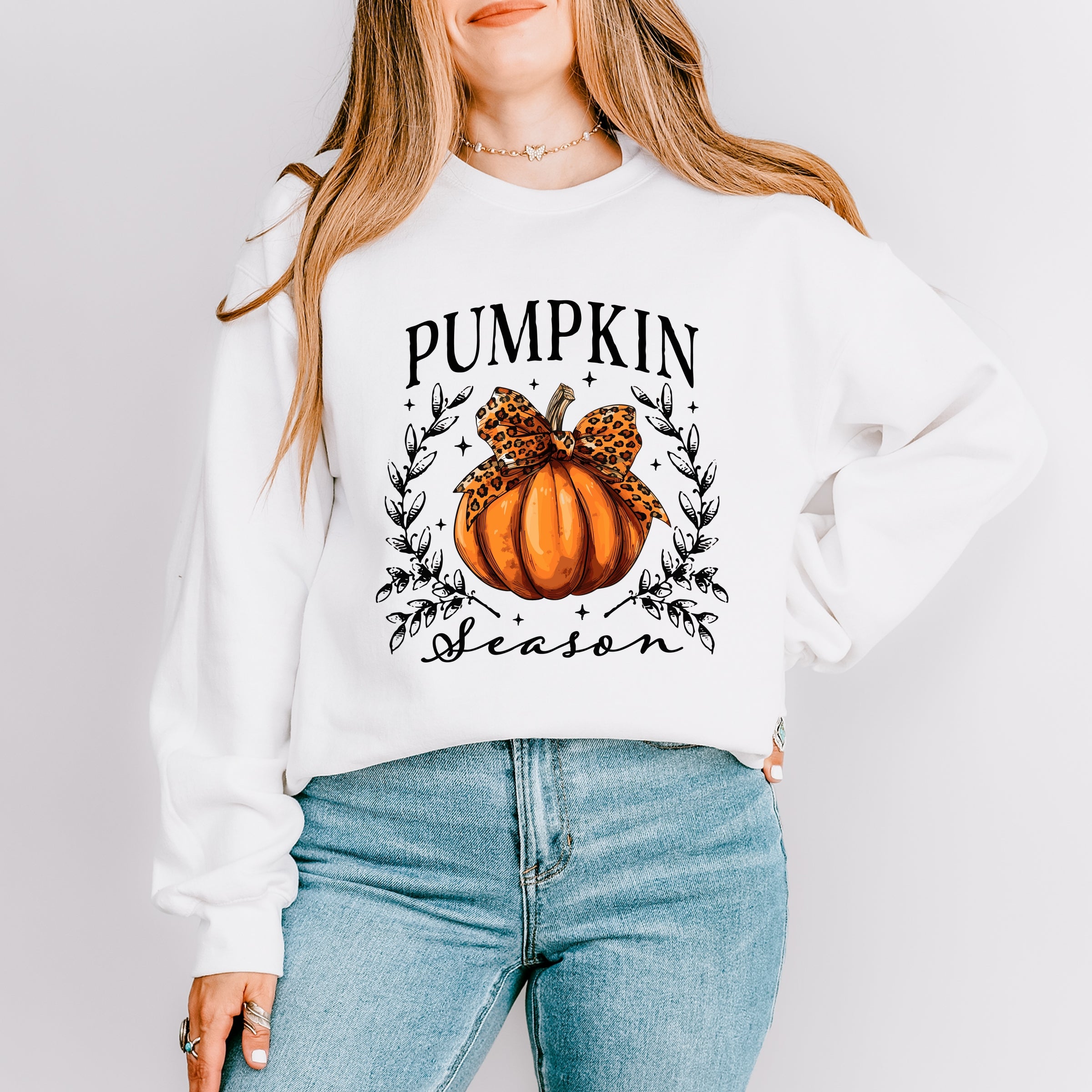 Pumpkin Season Leopard Bow - Women's Graphic Sweatshirt