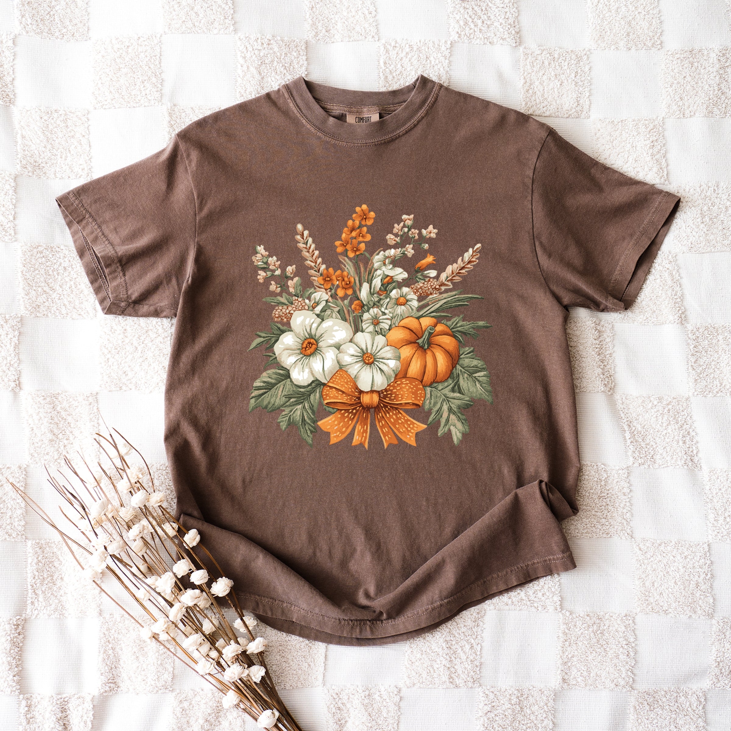 Coquette Orange Bow Fall Floral - Women's Garment Dyed Graphic T-Shirt
