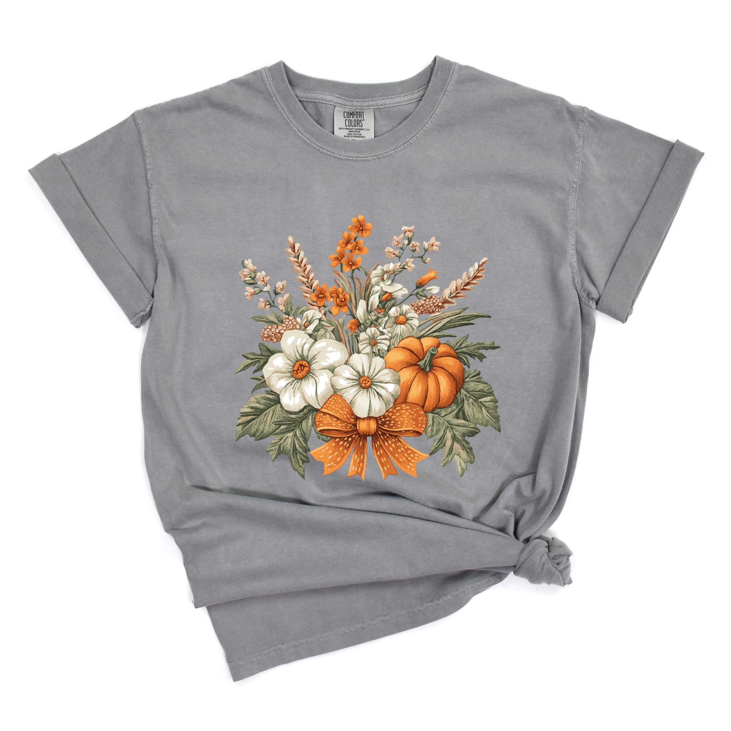 Coquette Orange Bow Fall Floral - Women's Garment Dyed Graphic T-Shirt