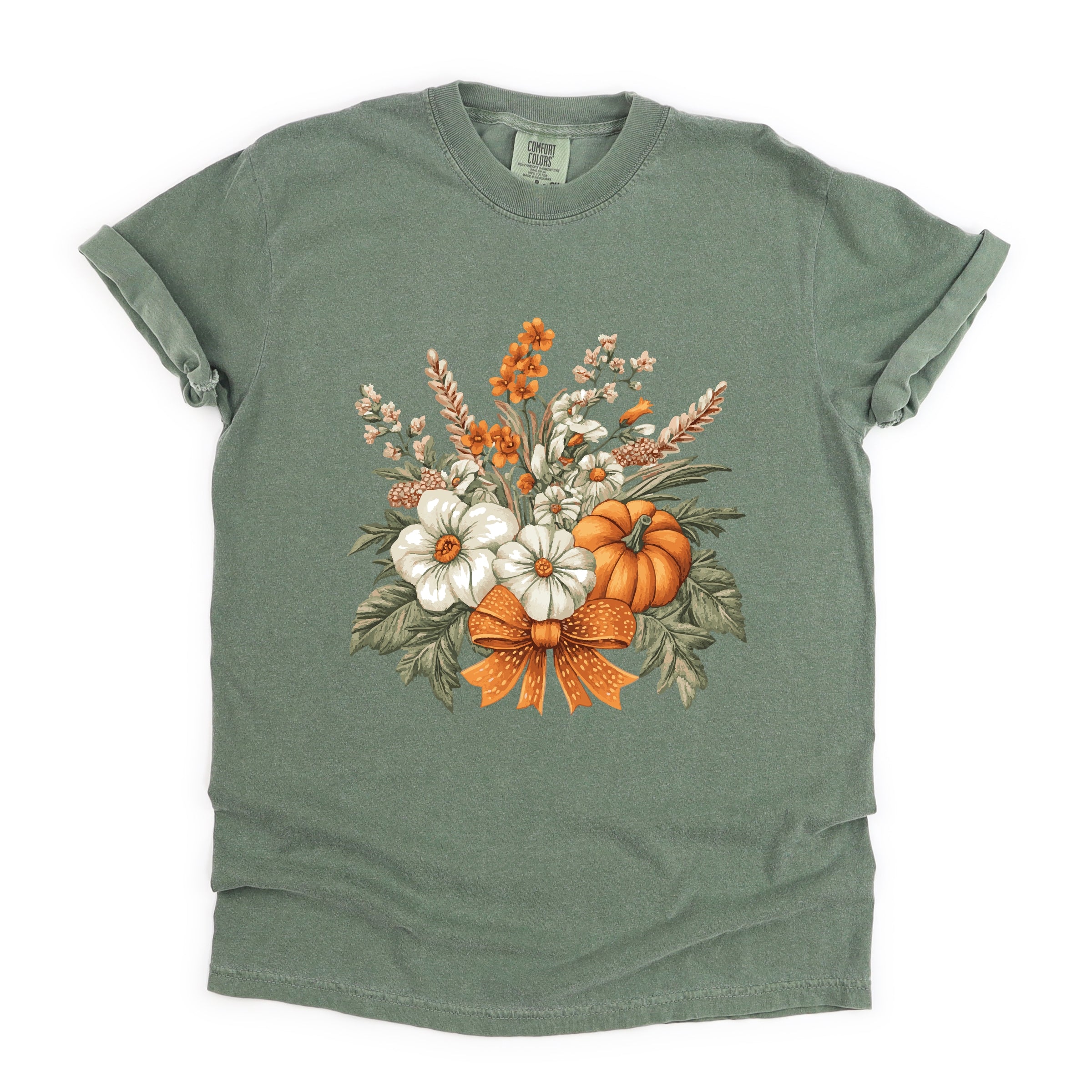 Coquette Orange Bow Fall Floral - Women's Garment Dyed Graphic T-Shirt