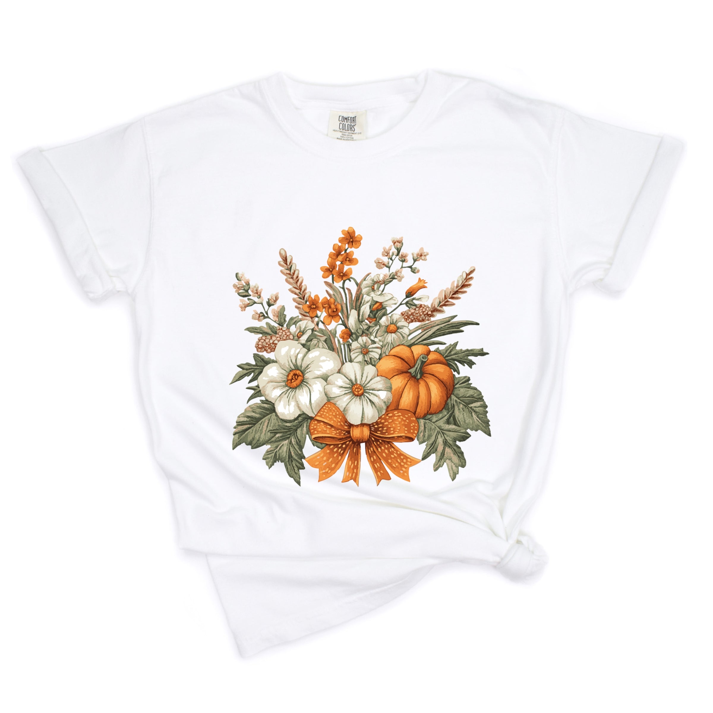 Coquette Orange Bow Fall Floral - Women's Garment Dyed Graphic T-Shirt