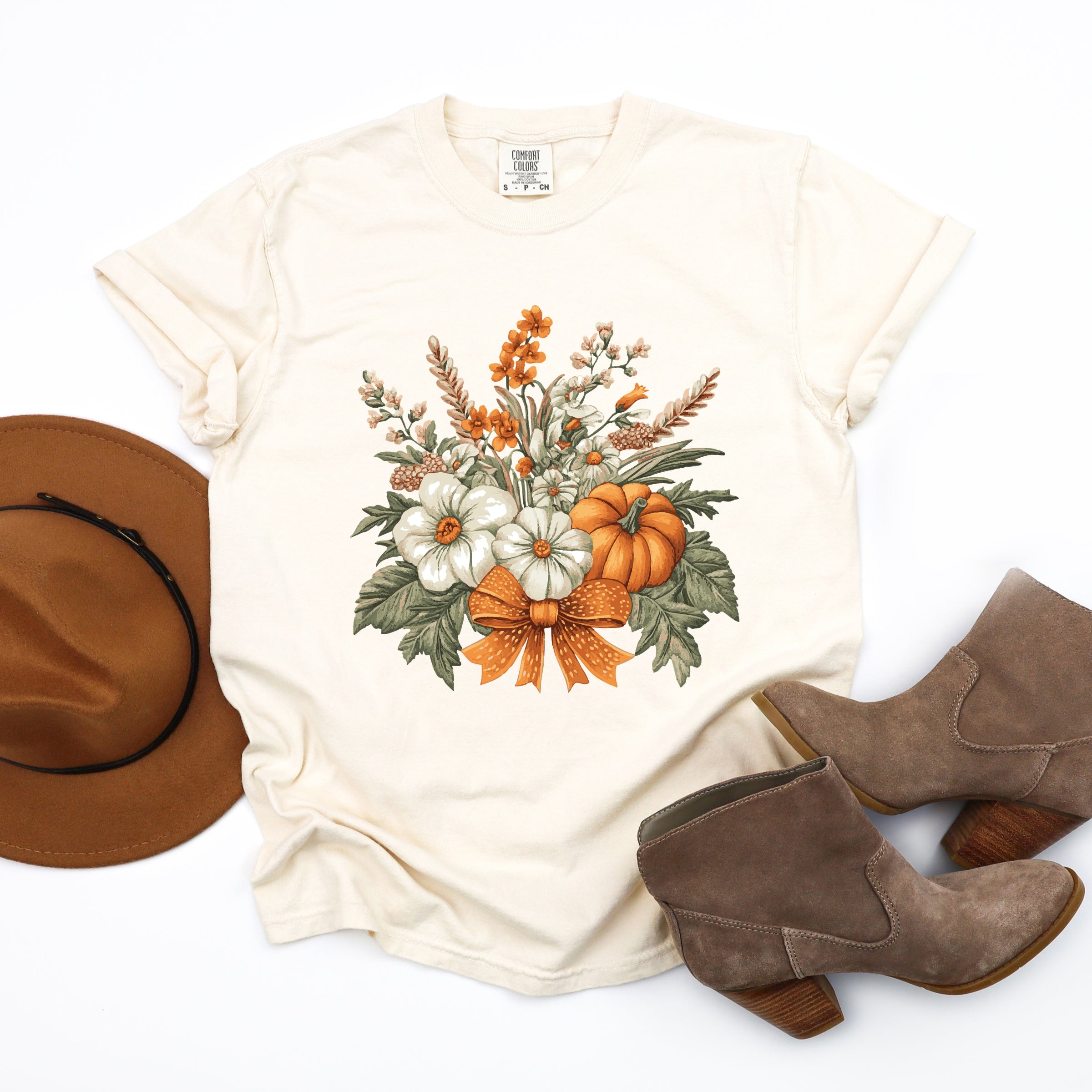 Coquette Orange Bow Fall Floral - Women's Garment Dyed Graphic T-Shirt