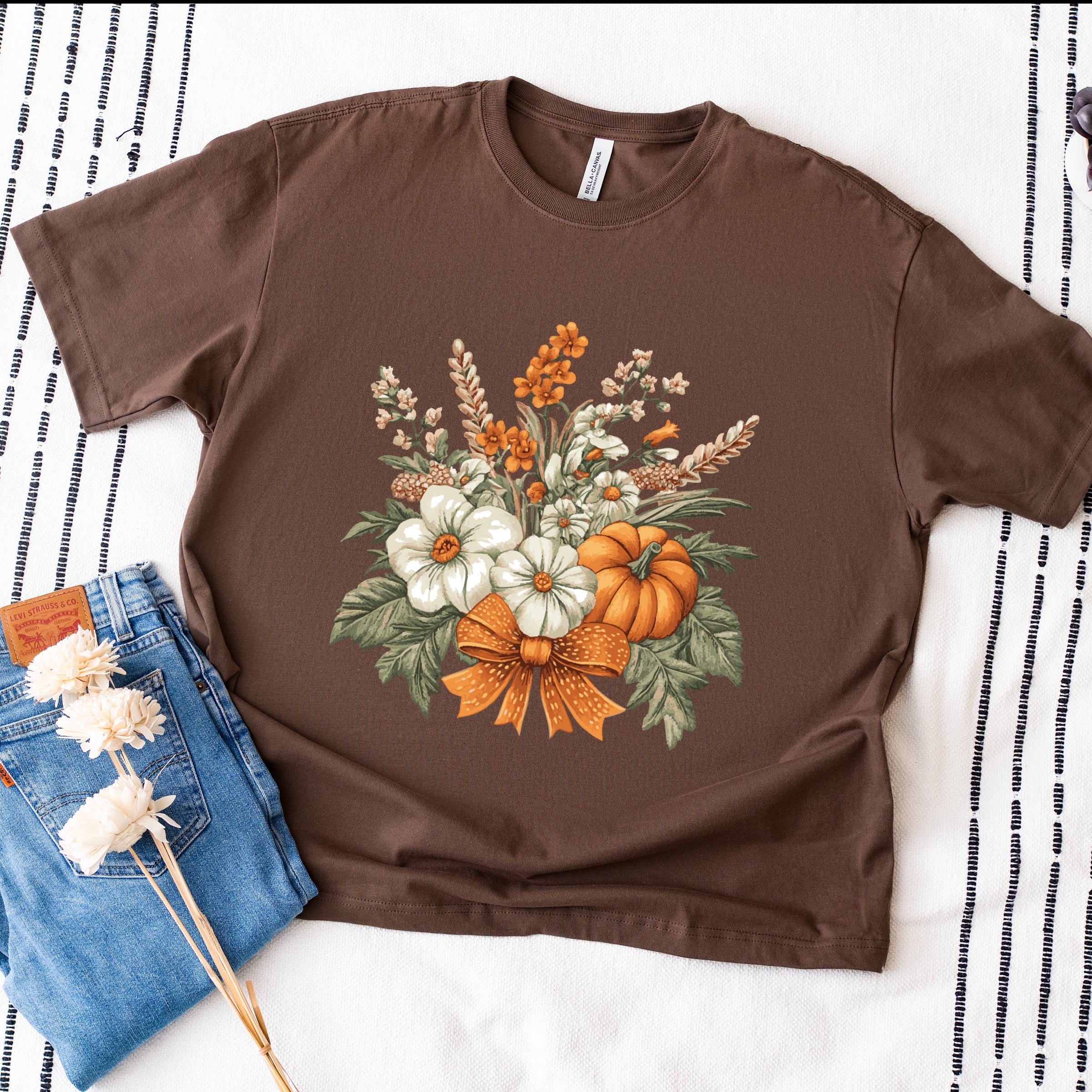 Coquette Orange Bow Fall Floral - Women's Heavyweight Graphic T-Shirt