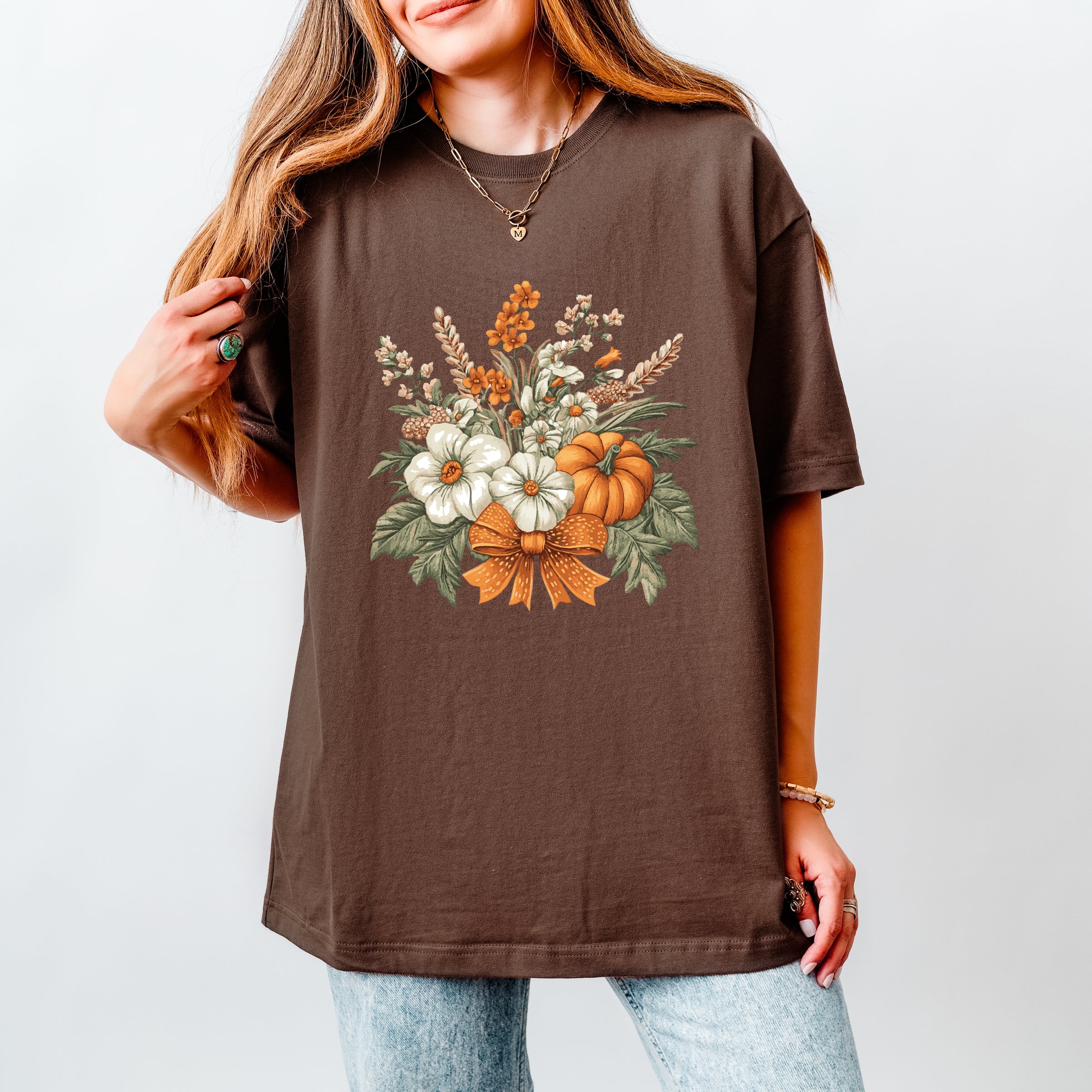 Coquette Orange Bow Fall Floral - Women's Heavyweight Graphic T-Shirt