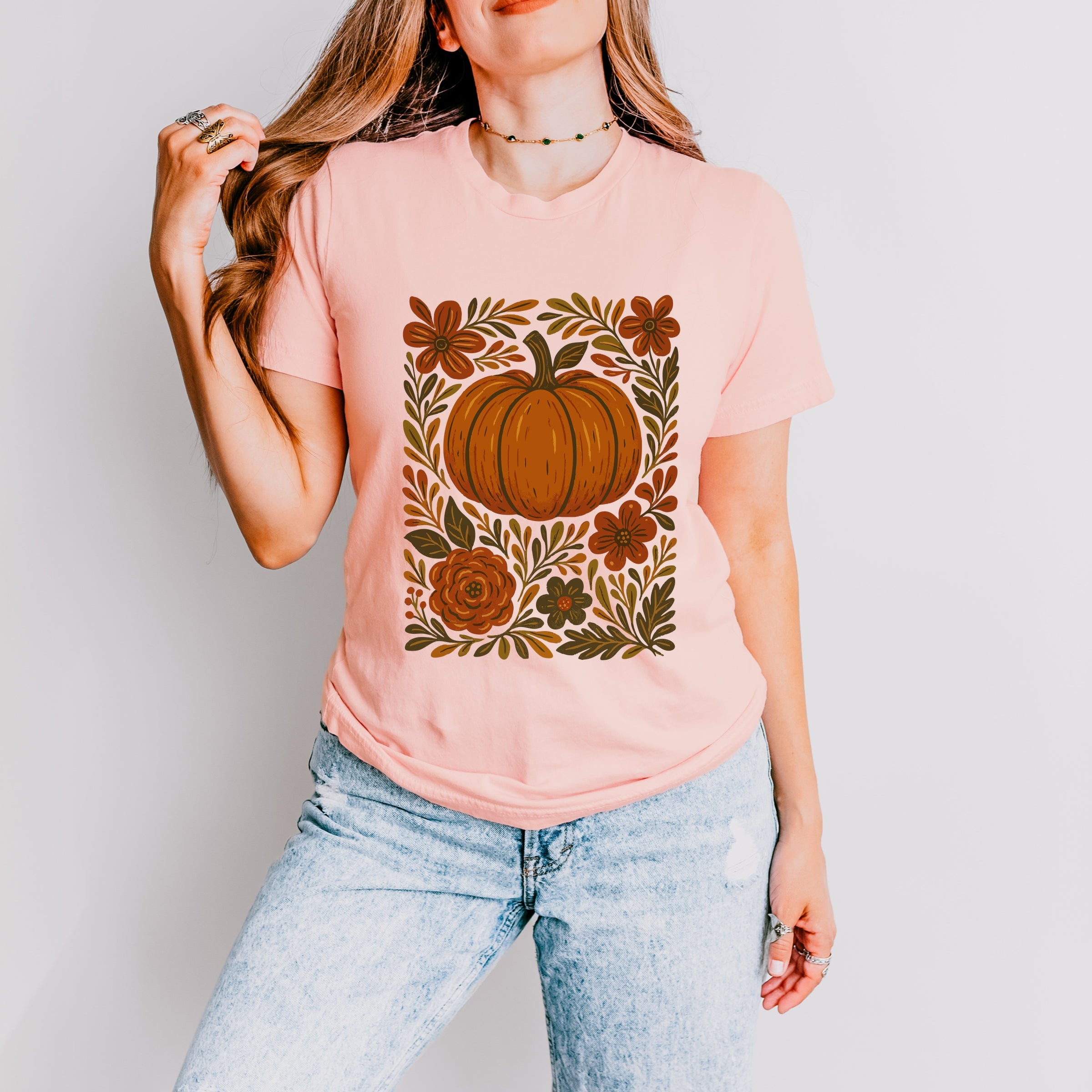 Pumpkin Boho Floral - Short Sleeve Tee
