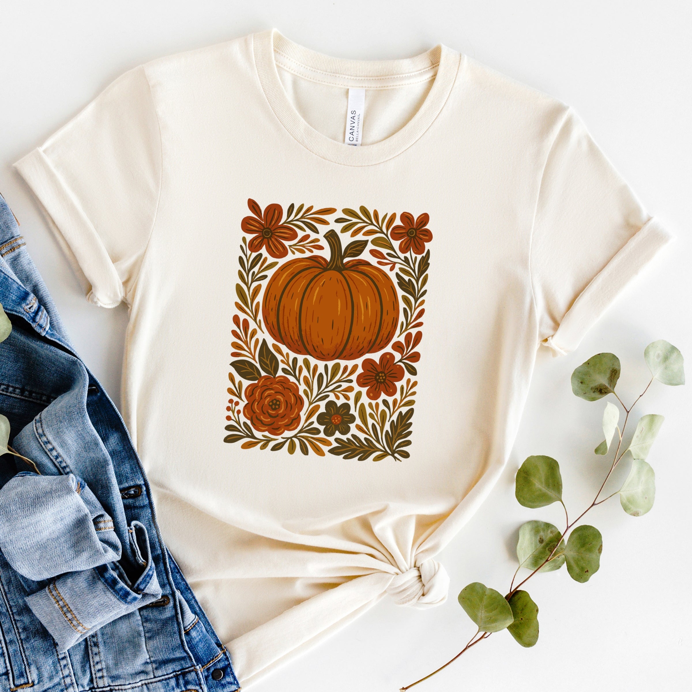 Pumpkin Boho Floral - Short Sleeve Tee
