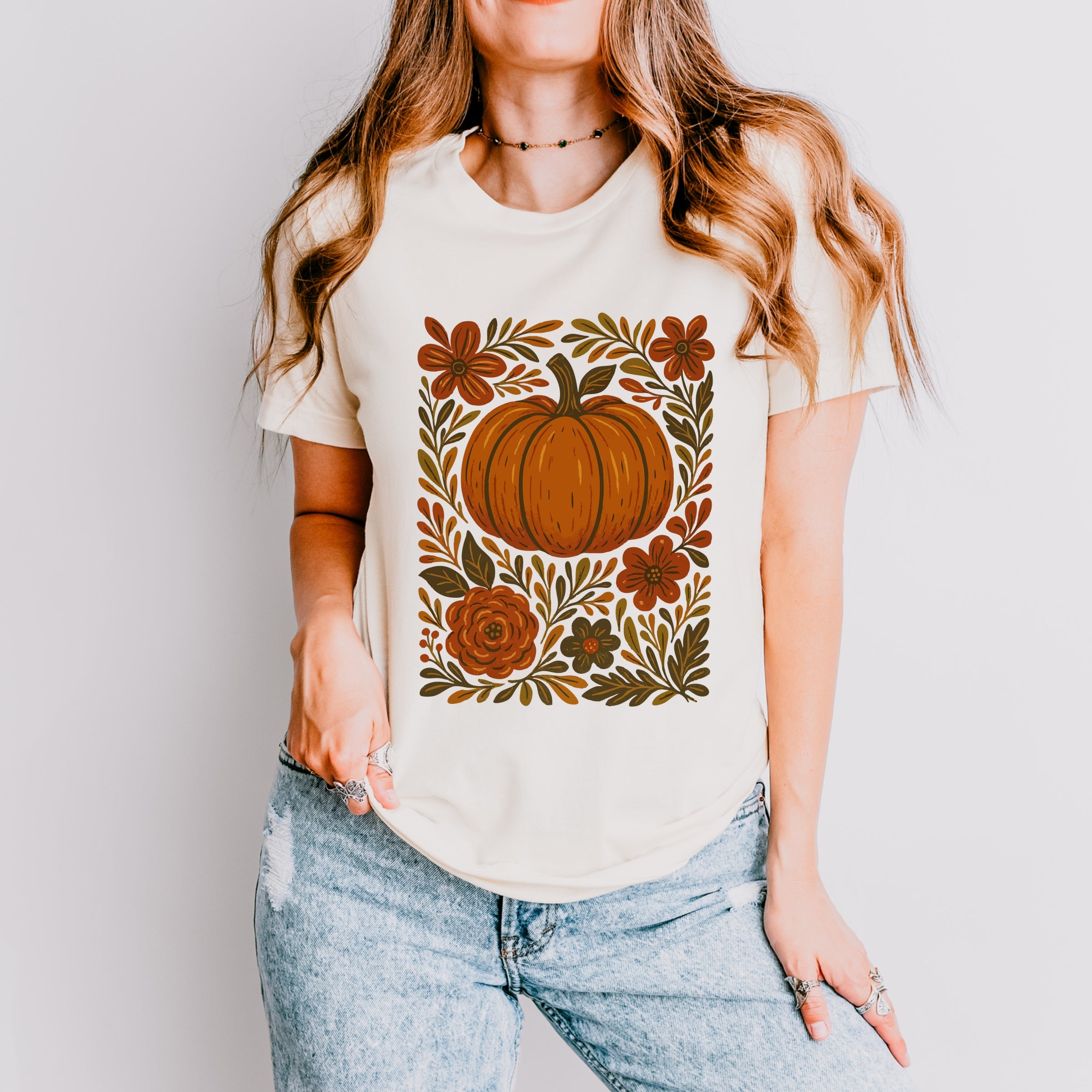 Pumpkin Boho Floral - Short Sleeve Tee