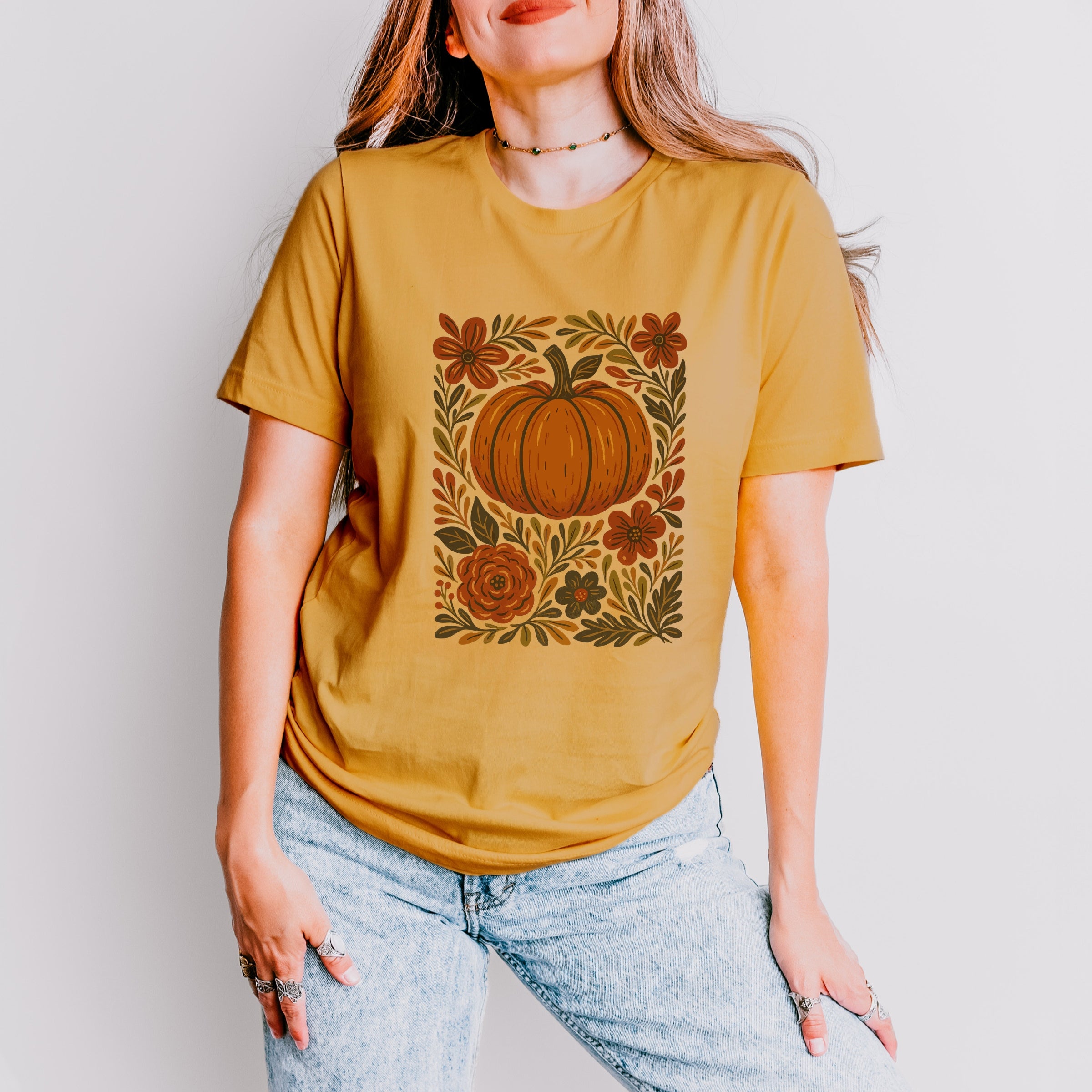 Pumpkin Boho Floral - Short Sleeve Tee