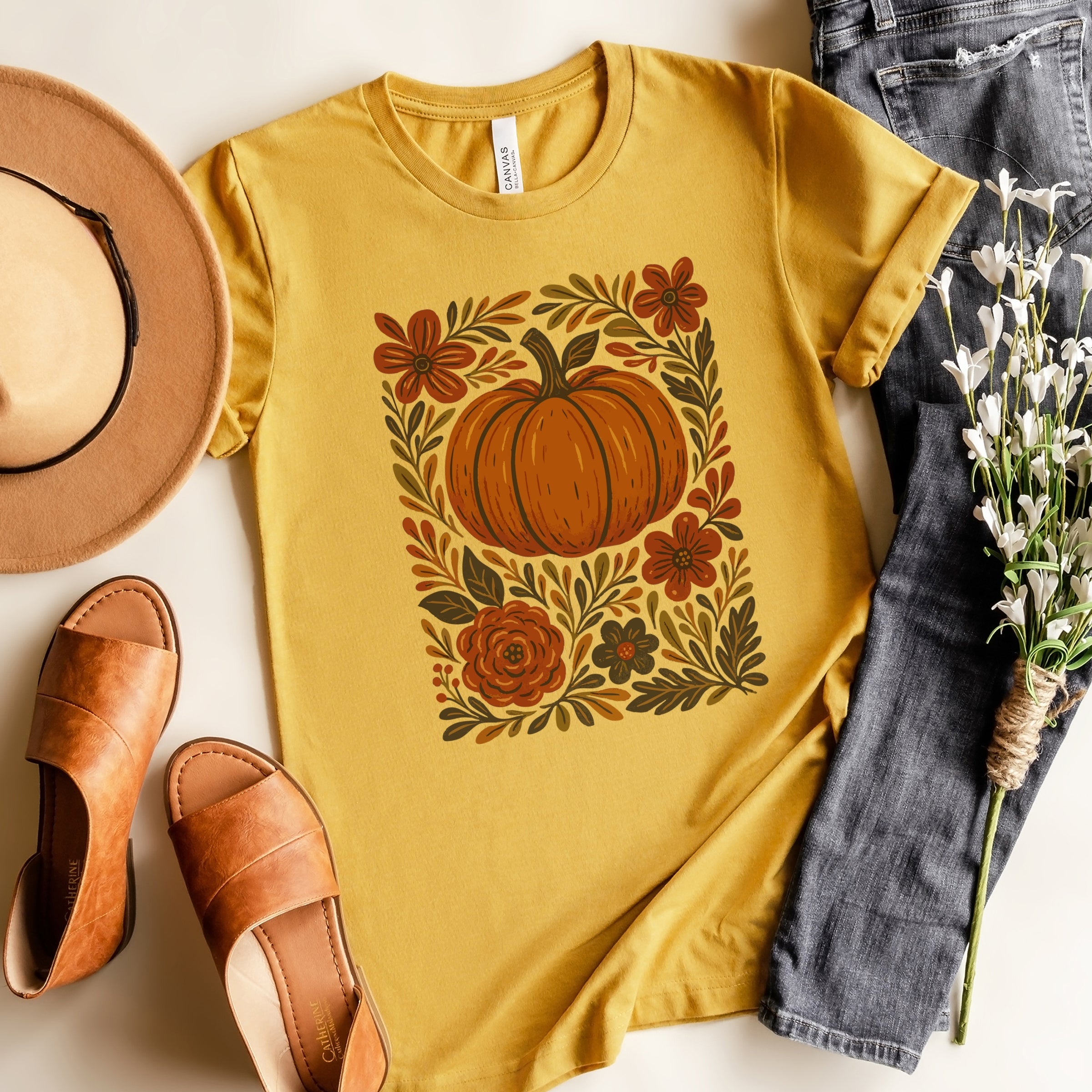 Pumpkin Boho Floral - Short Sleeve Tee
