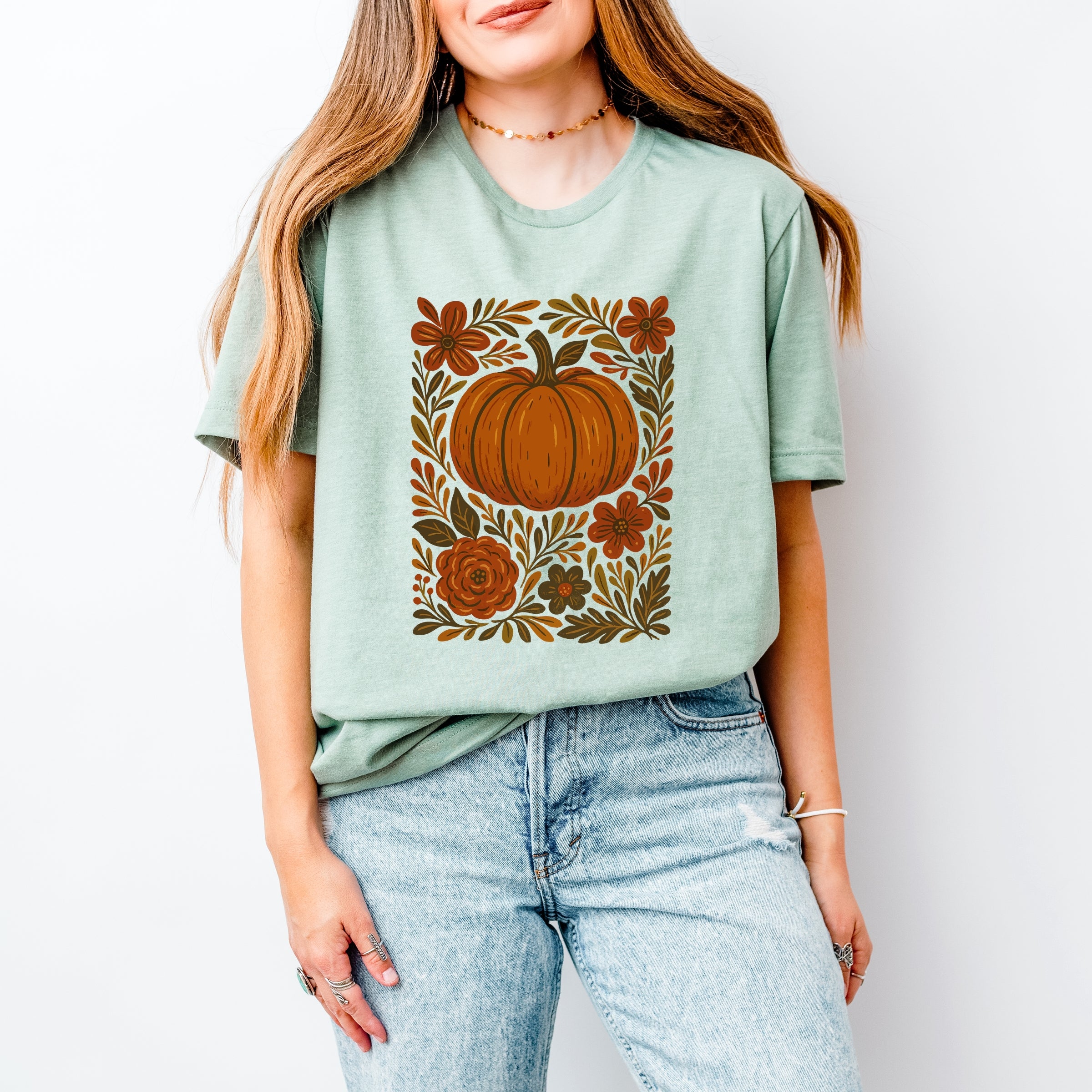 Pumpkin Boho Floral - Short Sleeve Tee