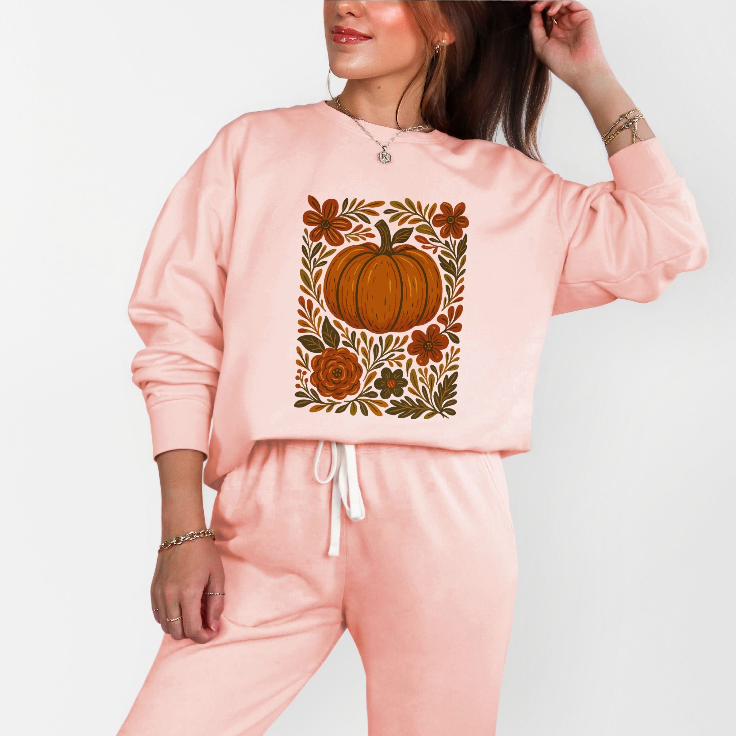 Pumpkin Boho Floral - Lightweight Garment Dyed Sweatshirt