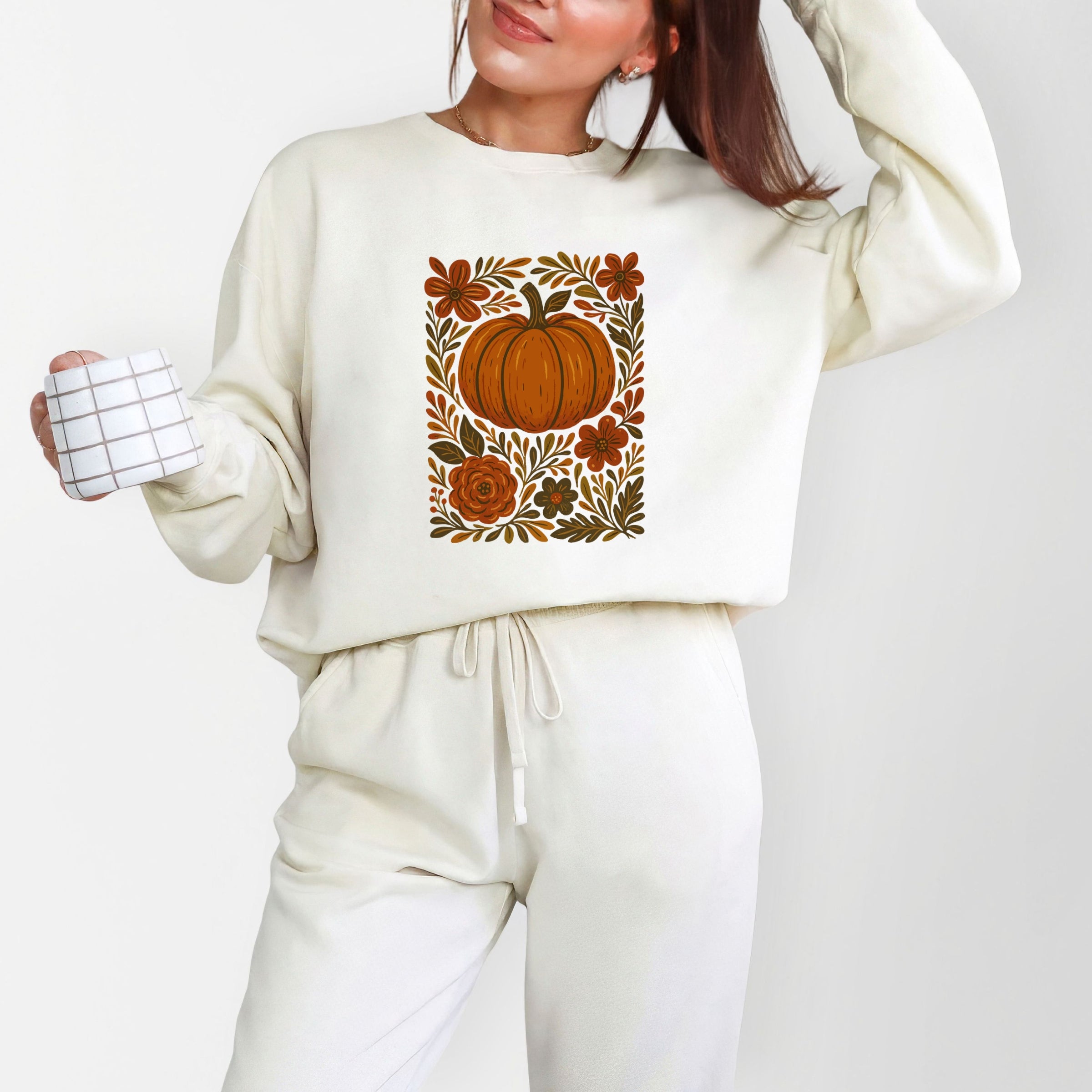 Pumpkin Boho Floral - Lightweight Garment Dyed Sweatshirt