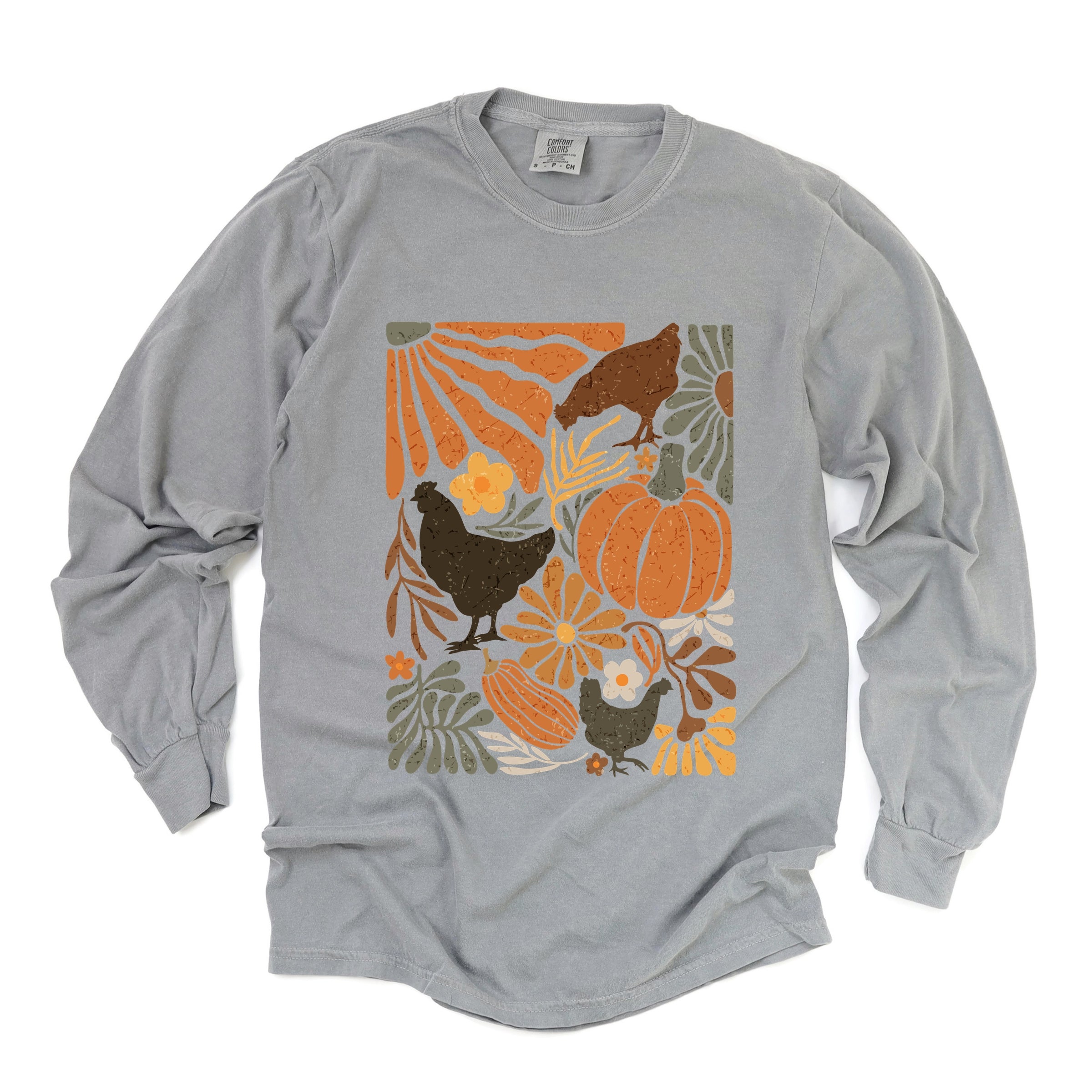 Chicken Boho Floral - Women's Garment Dyed Long Sleeve Graphic T-Shirt