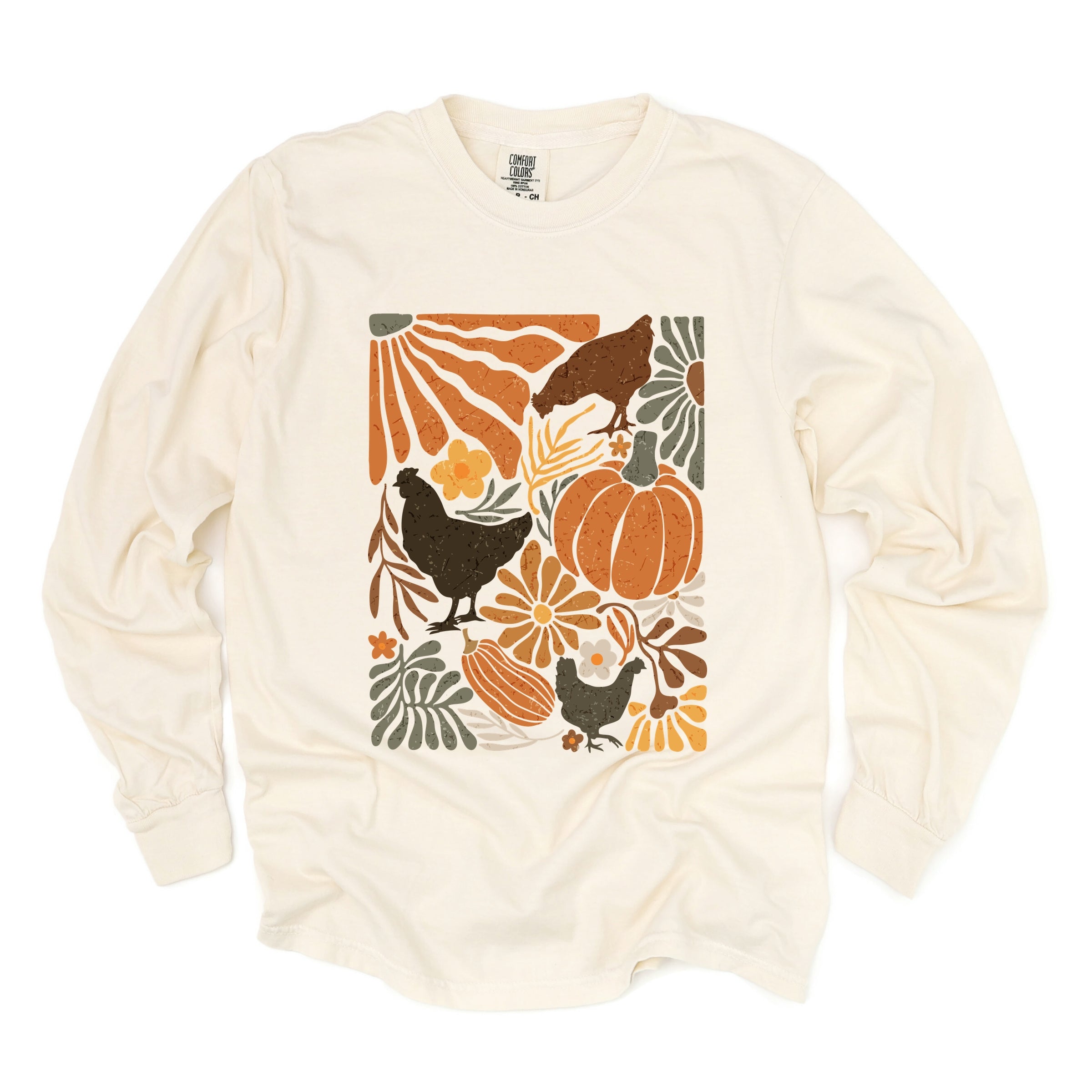Chicken Boho Floral - Women's Garment Dyed Long Sleeve Graphic T-Shirt