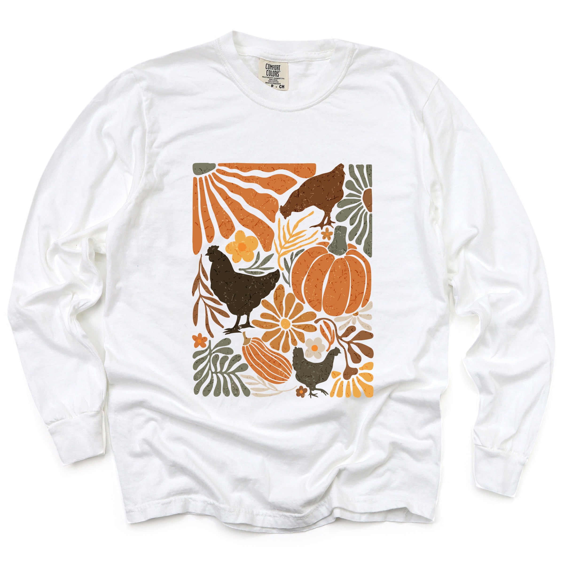 Chicken Boho Floral - Women's Garment Dyed Long Sleeve Graphic T-Shirt