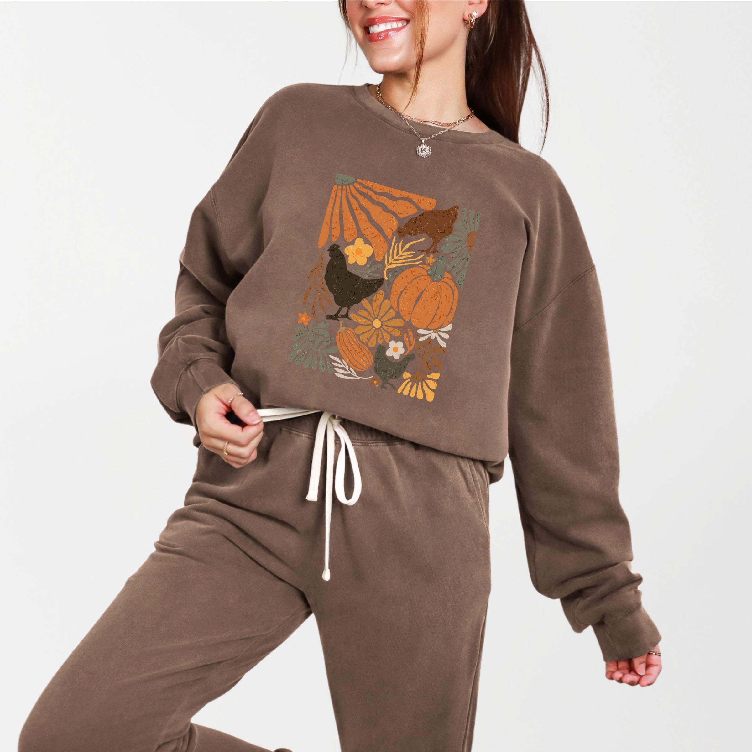 Chicken Boho Floral - Women's Lightweight Garment Dyed Sweatshirt