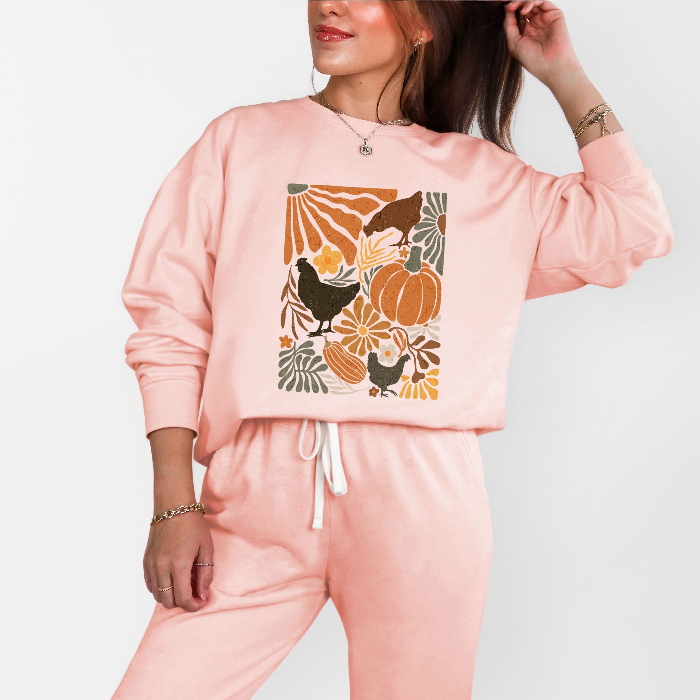 Chicken Boho Floral - Women's Lightweight Garment Dyed Sweatshirt