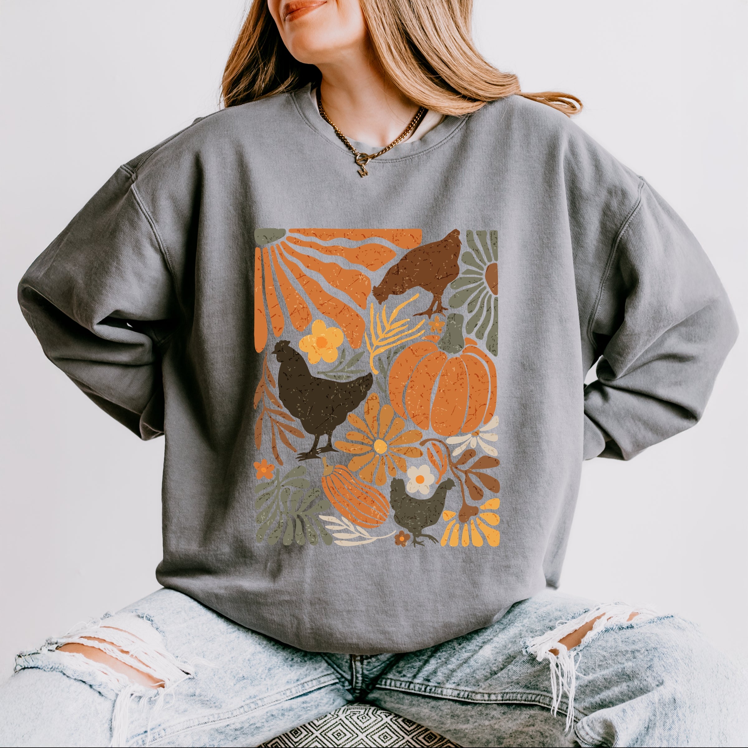 Chicken Boho Floral - Women's Lightweight Garment Dyed Sweatshirt