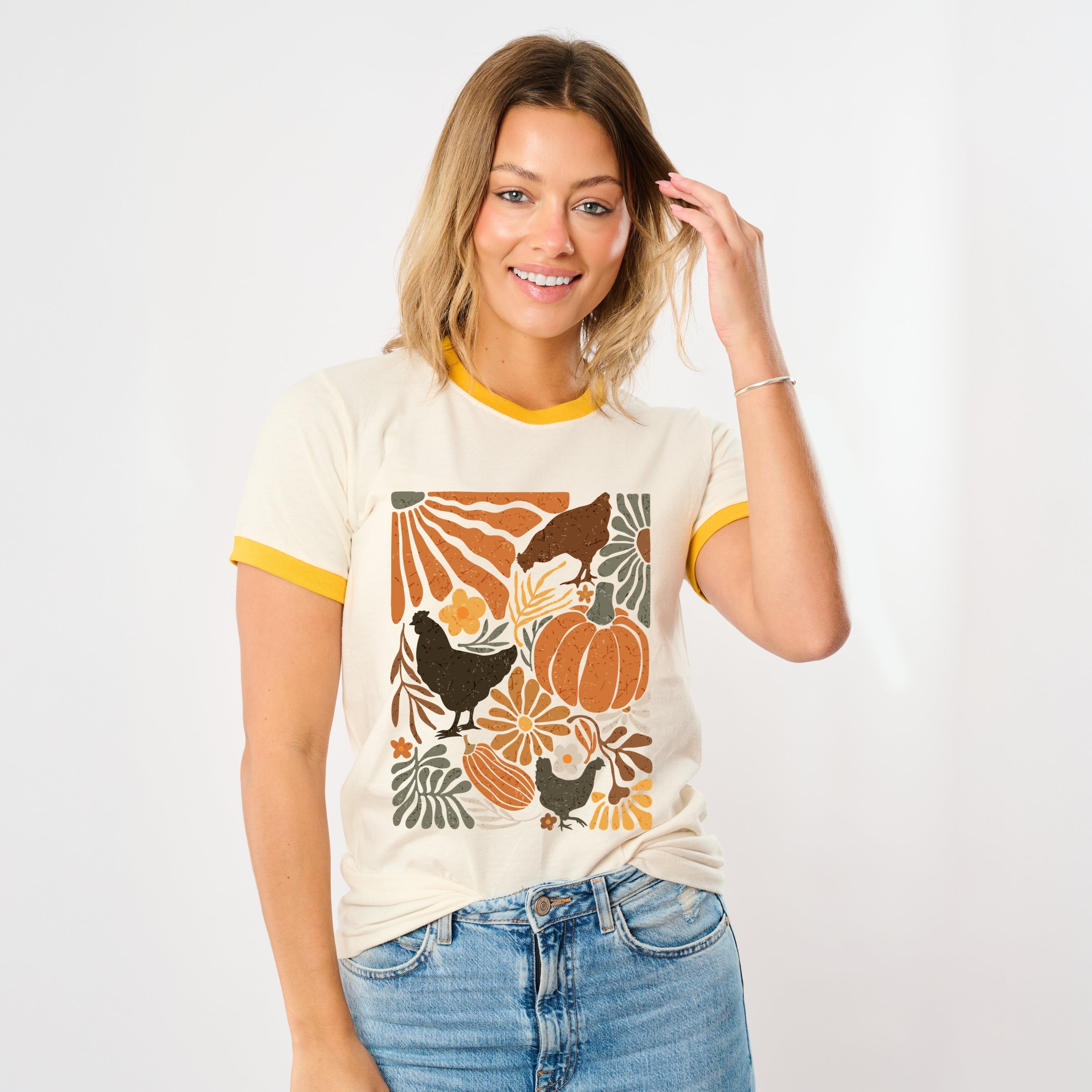 Chicken Boho Floral - Women's Ringer Graphic T-Shirt