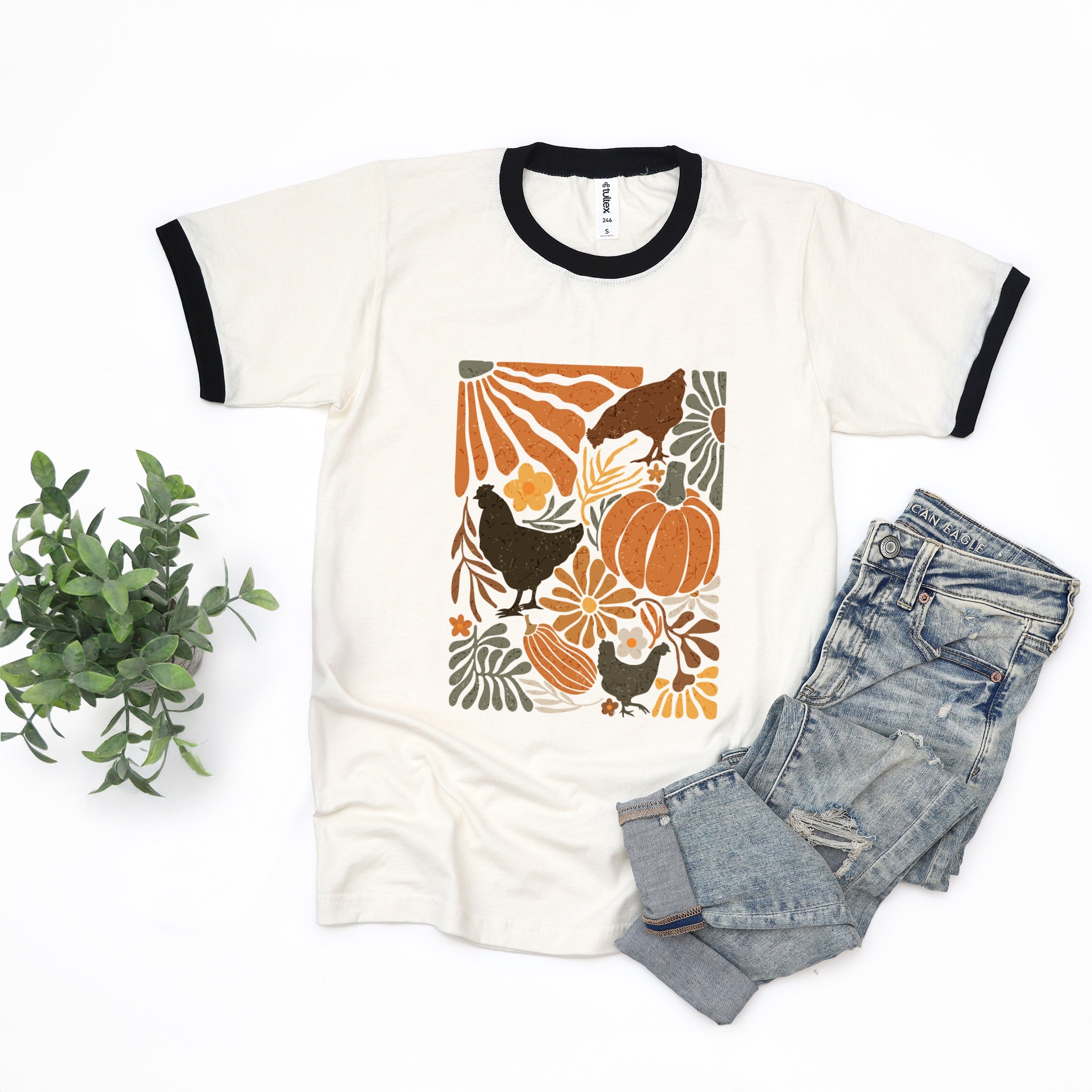Chicken Boho Floral - Women's Ringer Graphic T-Shirt