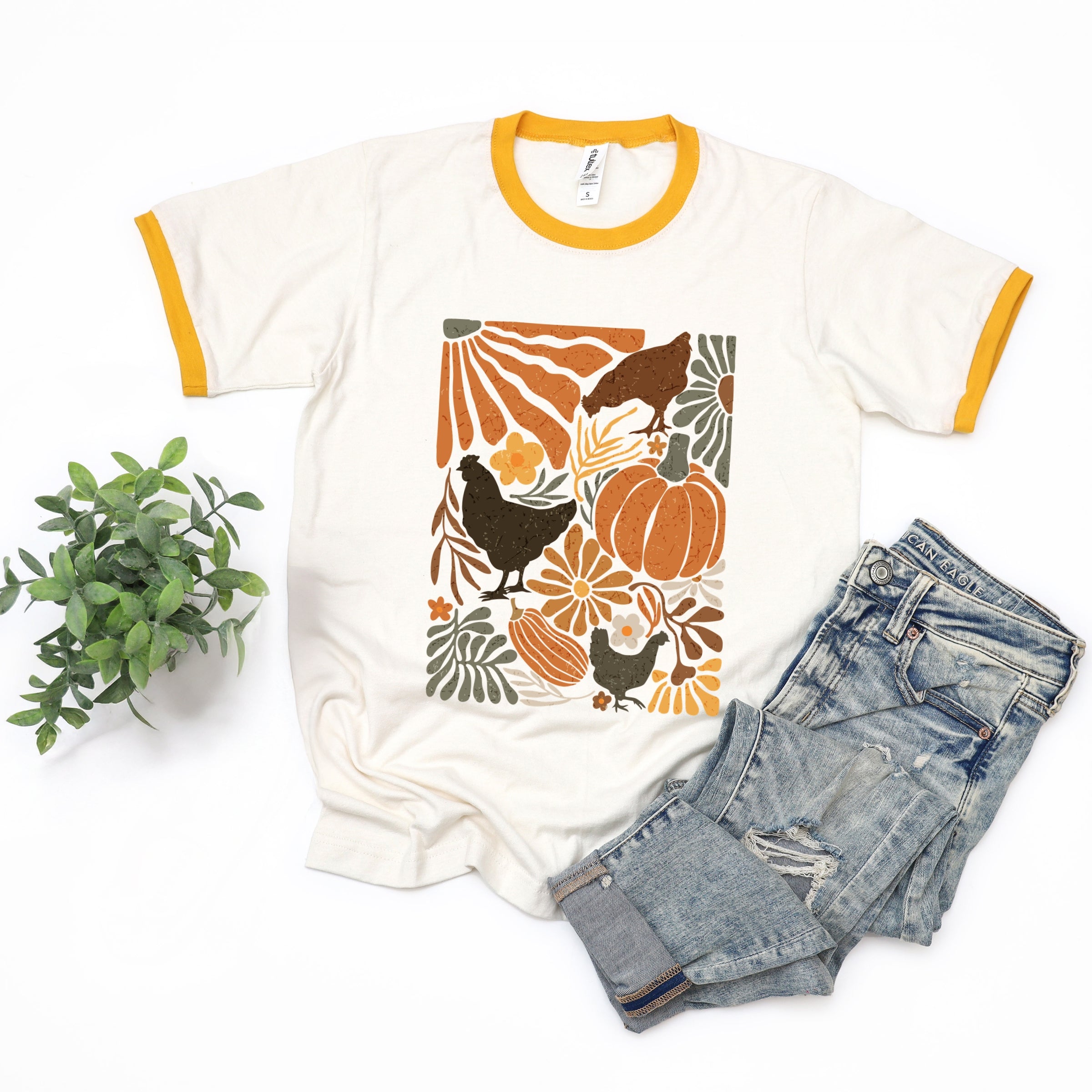 Chicken Boho Floral - Women's Ringer Graphic T-Shirt
