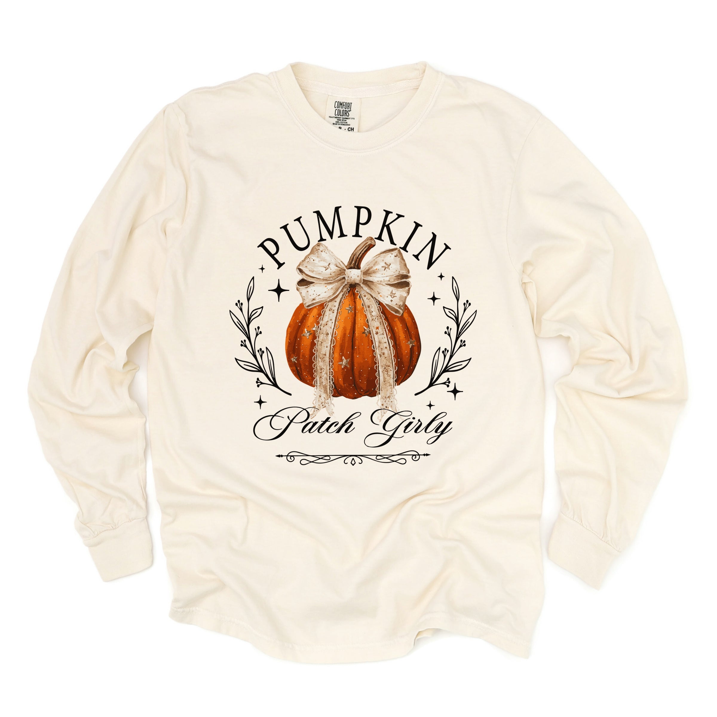 Coquette Pumpkin Patch Girly - Women's Garment Dyed Long Sleeve Graphic T-Shirt