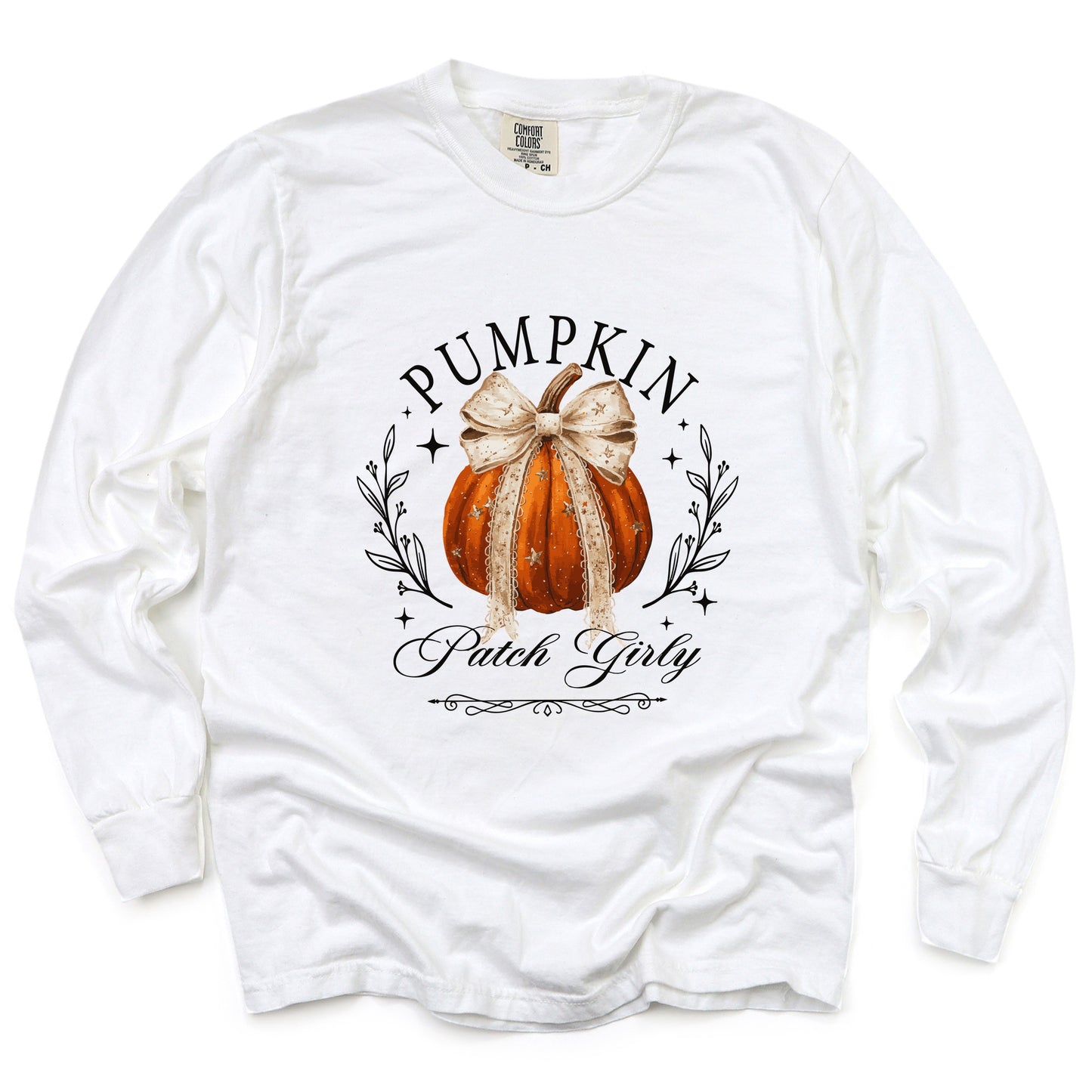 Coquette Pumpkin Patch Girly - Women's Garment Dyed Long Sleeve Graphic T-Shirt
