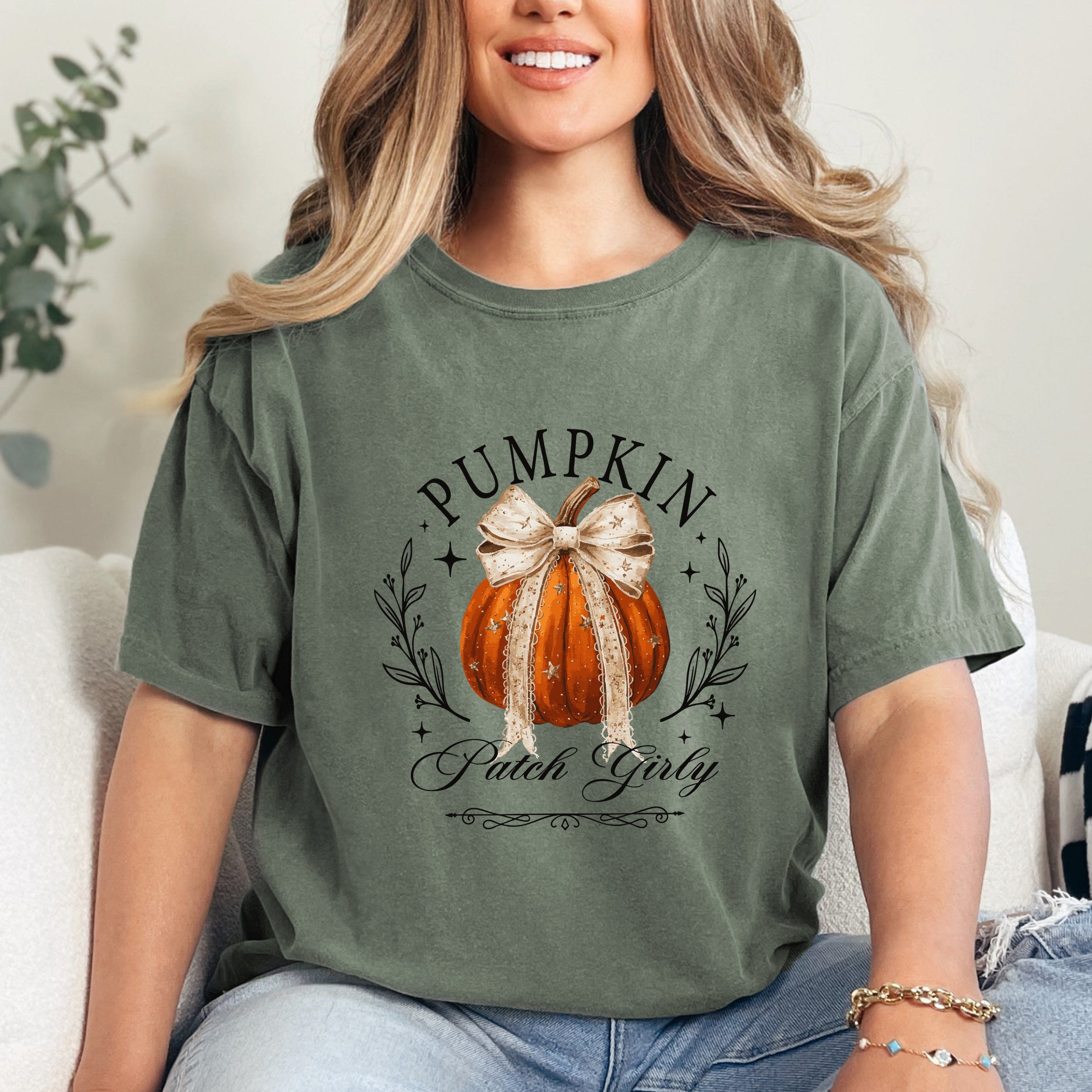 Coquette Pumpkin Patch Girly - Women's Garment Dyed Graphic T-Shirt