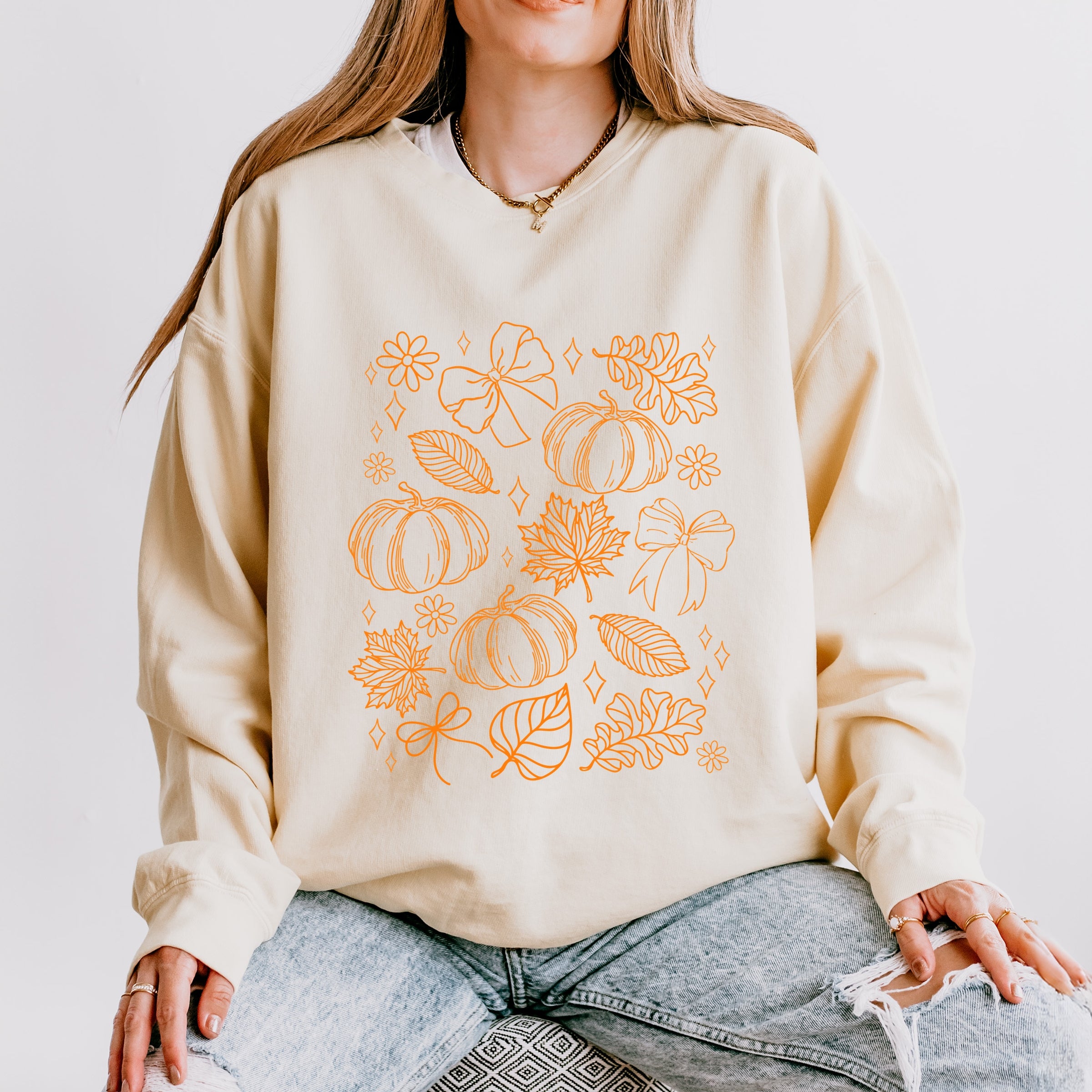Fall Decorations Outline - Women's Lightweight Garment Dyed Sweatshirt