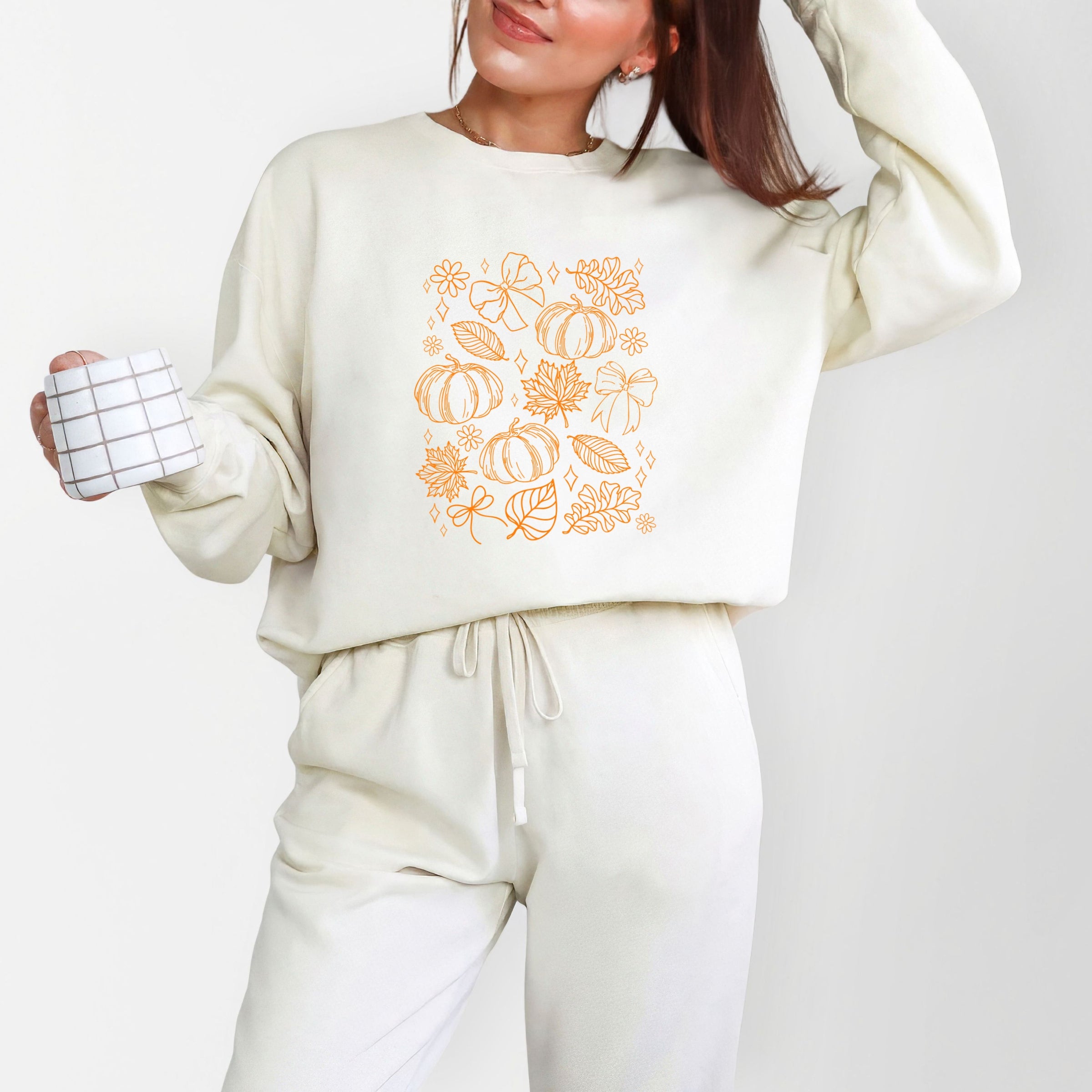 Fall Decorations Outline - Women's Lightweight Garment Dyed Sweatshirt