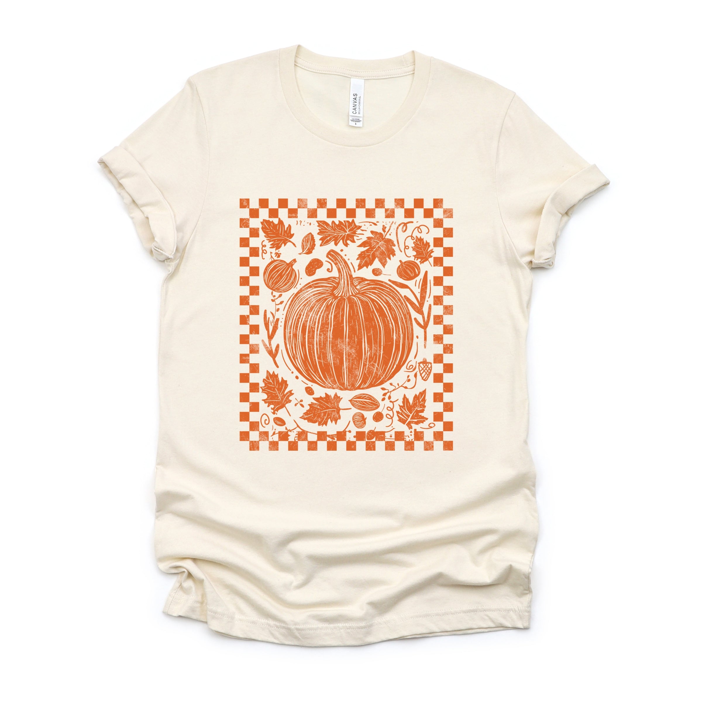 Pumpkin Checkered Distressed - Women's Short Sleeve Graphic T-Shirt