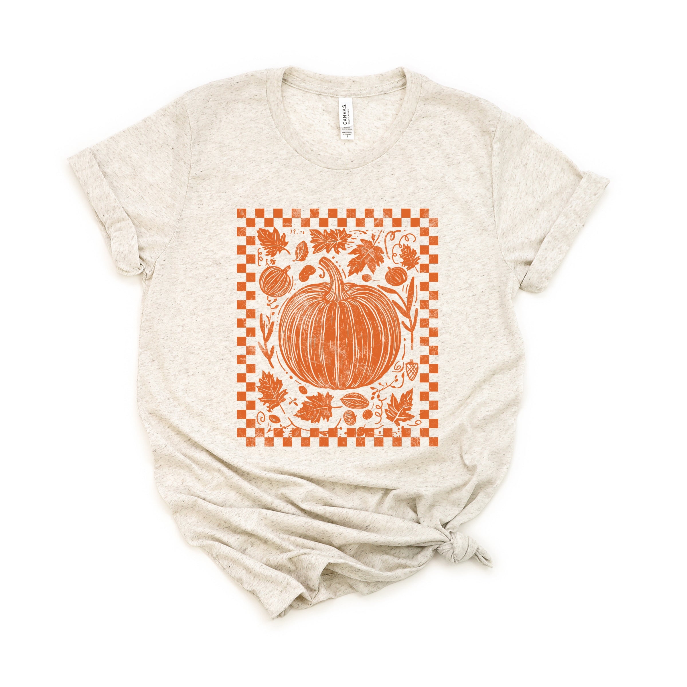 Pumpkin Checkered Distressed - Women's Short Sleeve Graphic T-Shirt