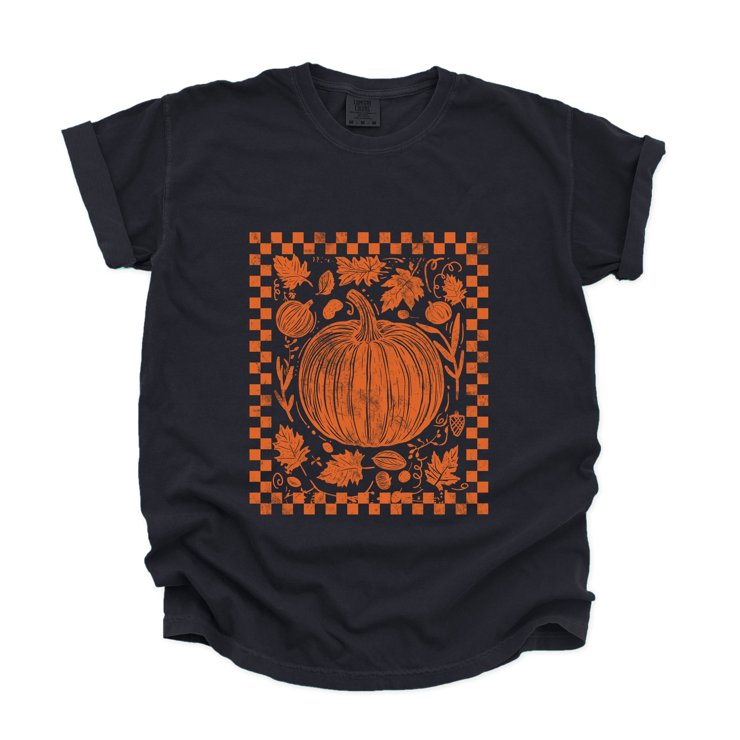 Pumpkin Checkered Distressed - Women's Garment Dyed Graphic T-Shirt