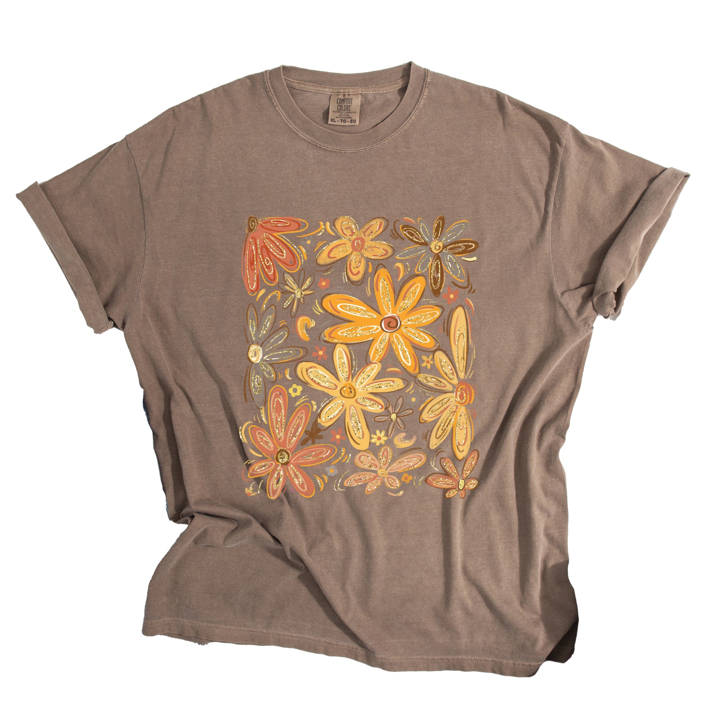 Fall Floral Glitter - Women's Garment Dyed Graphic T-Shirt