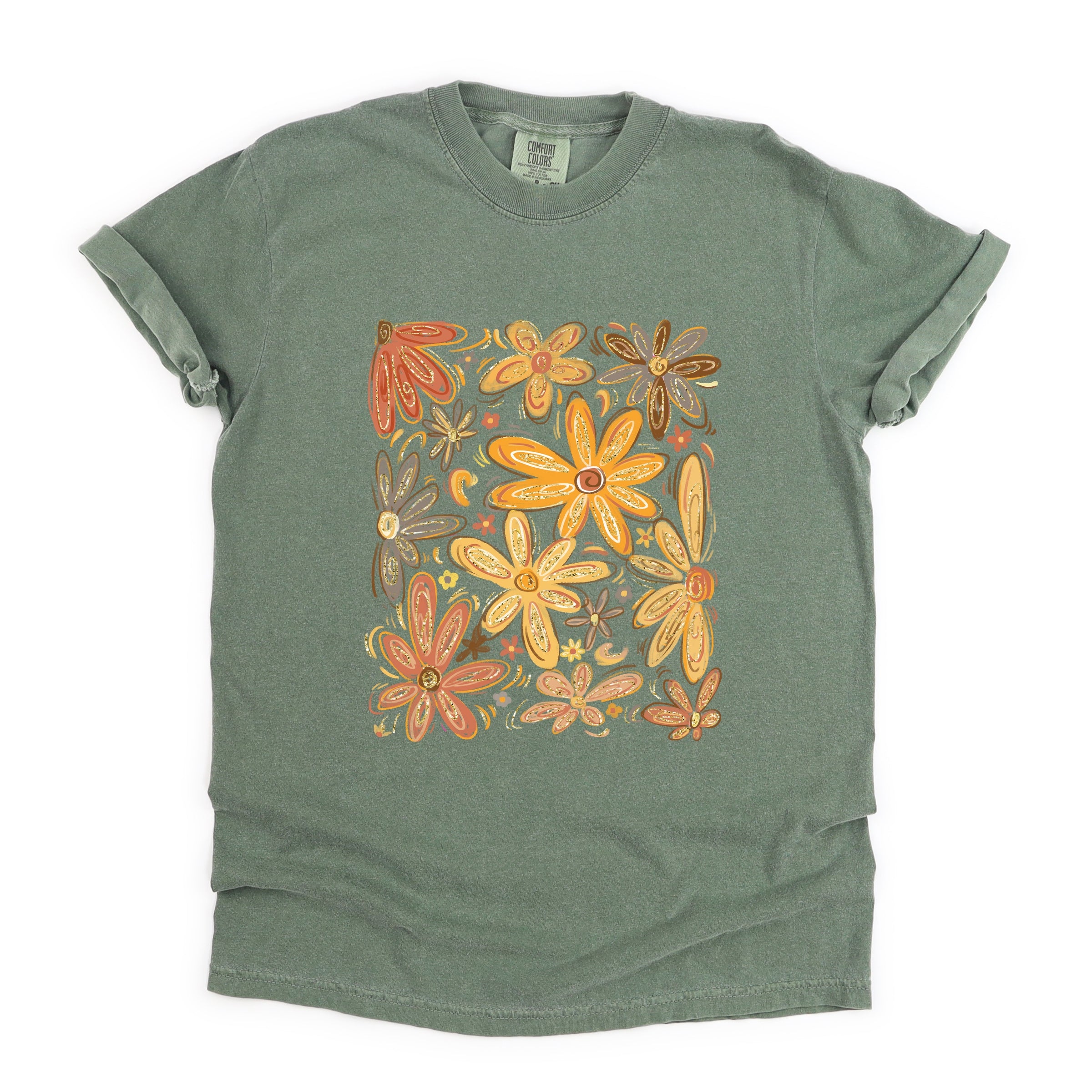 Fall Floral Glitter - Women's Garment Dyed Graphic T-Shirt