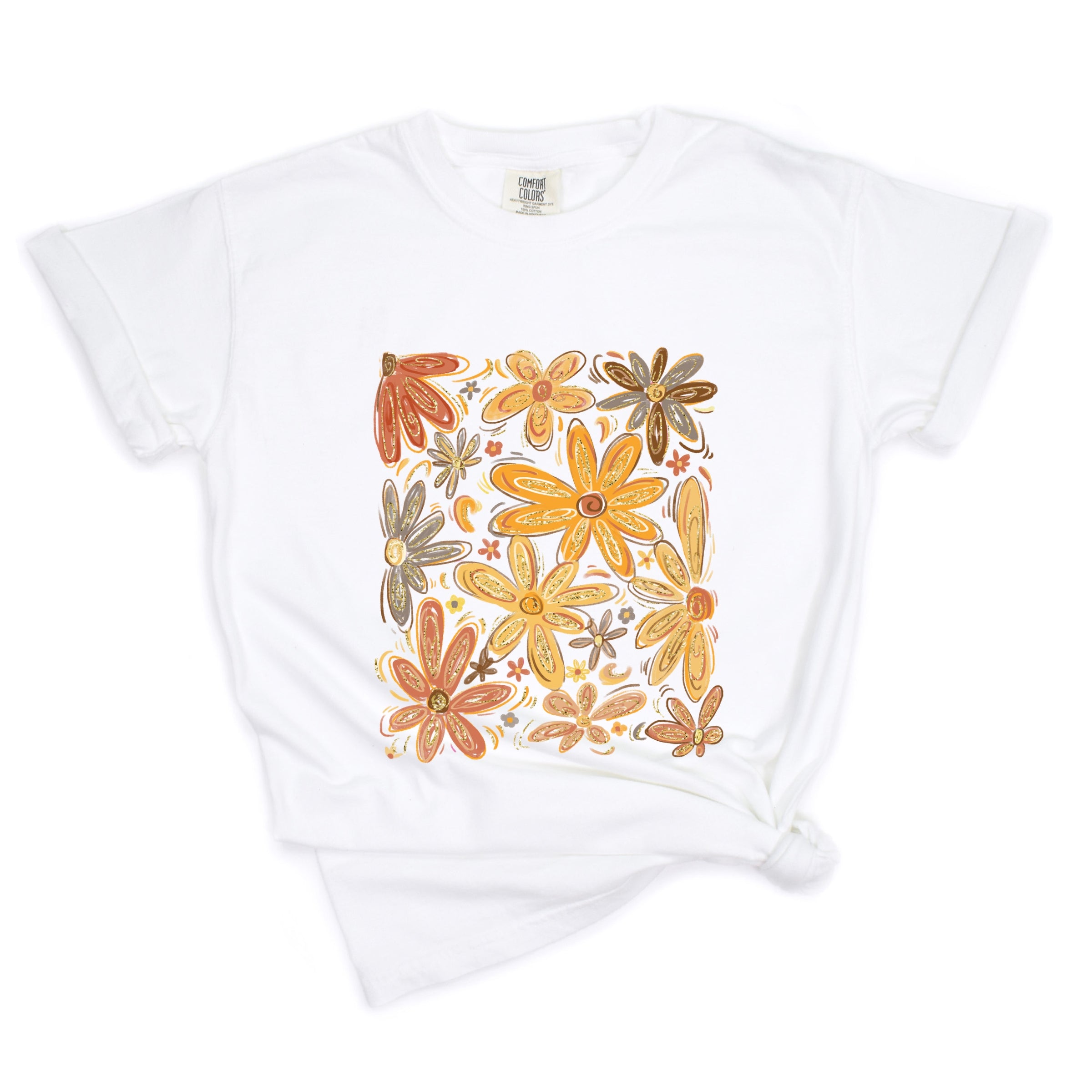 Fall Floral Glitter - Women's Garment Dyed Graphic T-Shirt