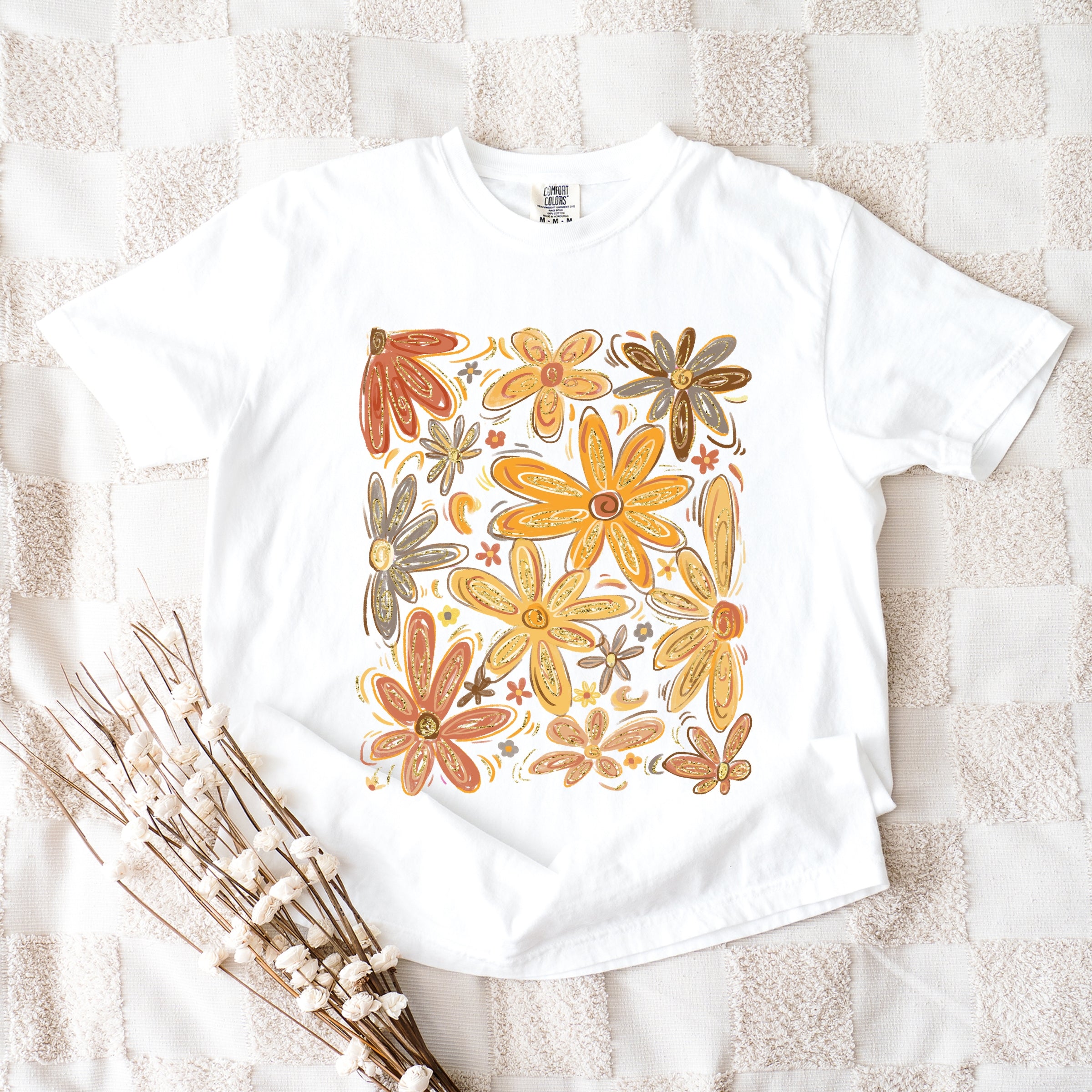Fall Floral Glitter - Women's Garment Dyed Graphic T-Shirt