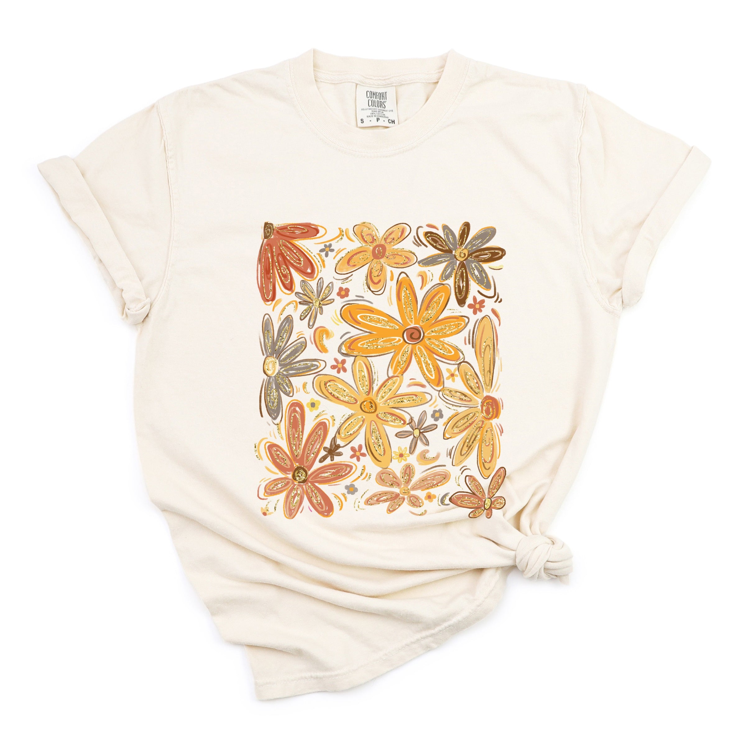 Fall Floral Glitter - Women's Garment Dyed Graphic T-Shirt