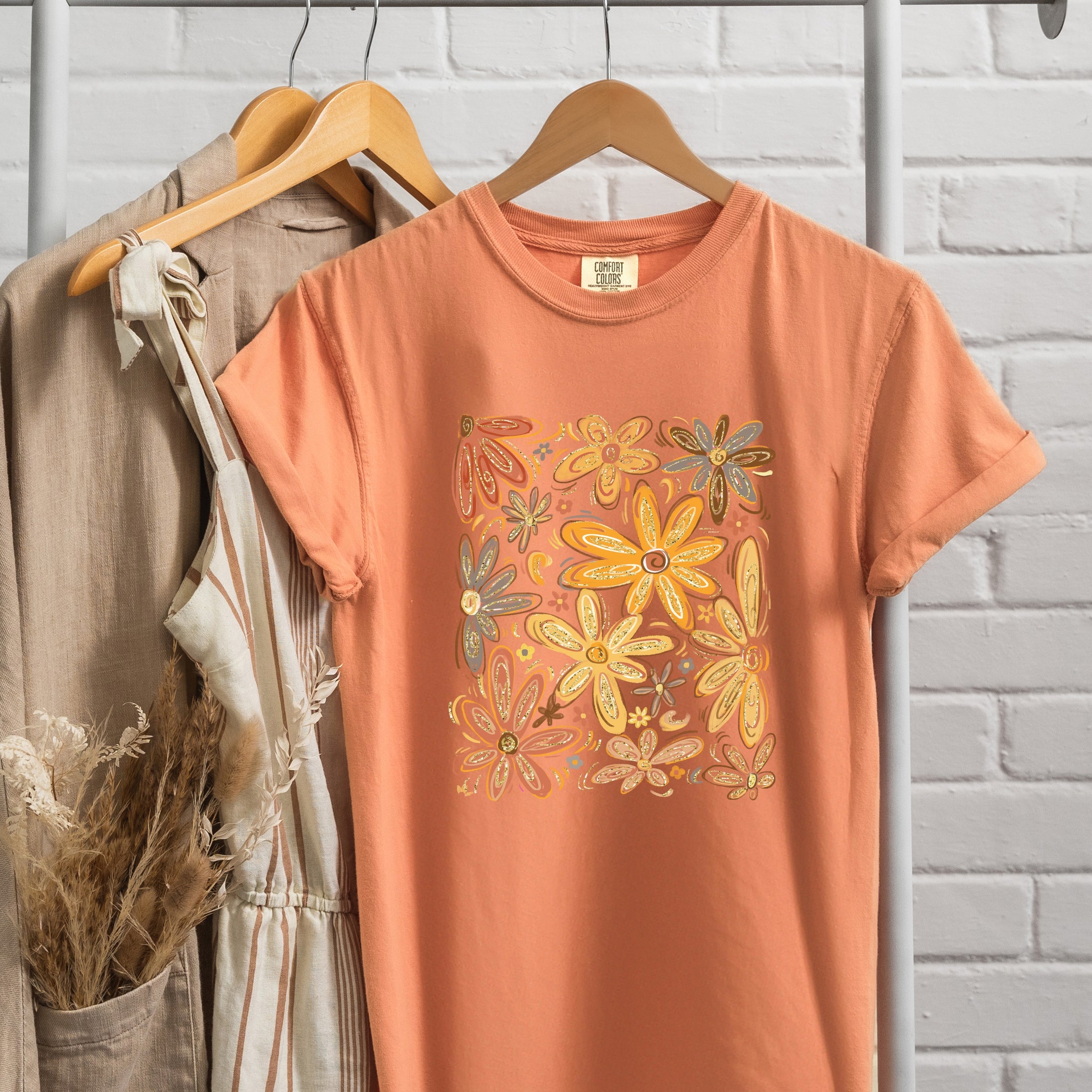Fall Floral Glitter - Women's Garment Dyed Graphic T-Shirt