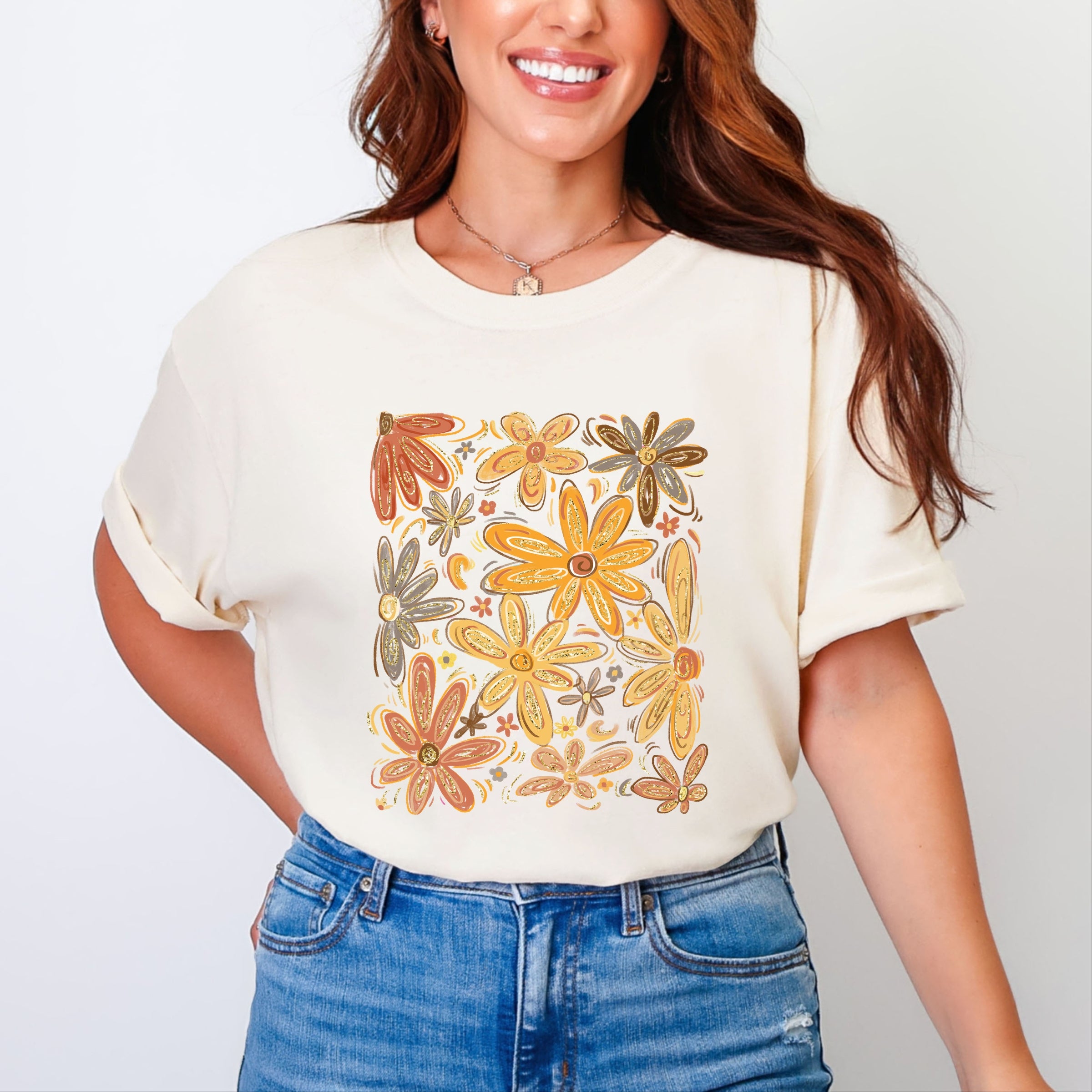 Fall Floral Glitter - Women's Garment Dyed Graphic T-Shirt