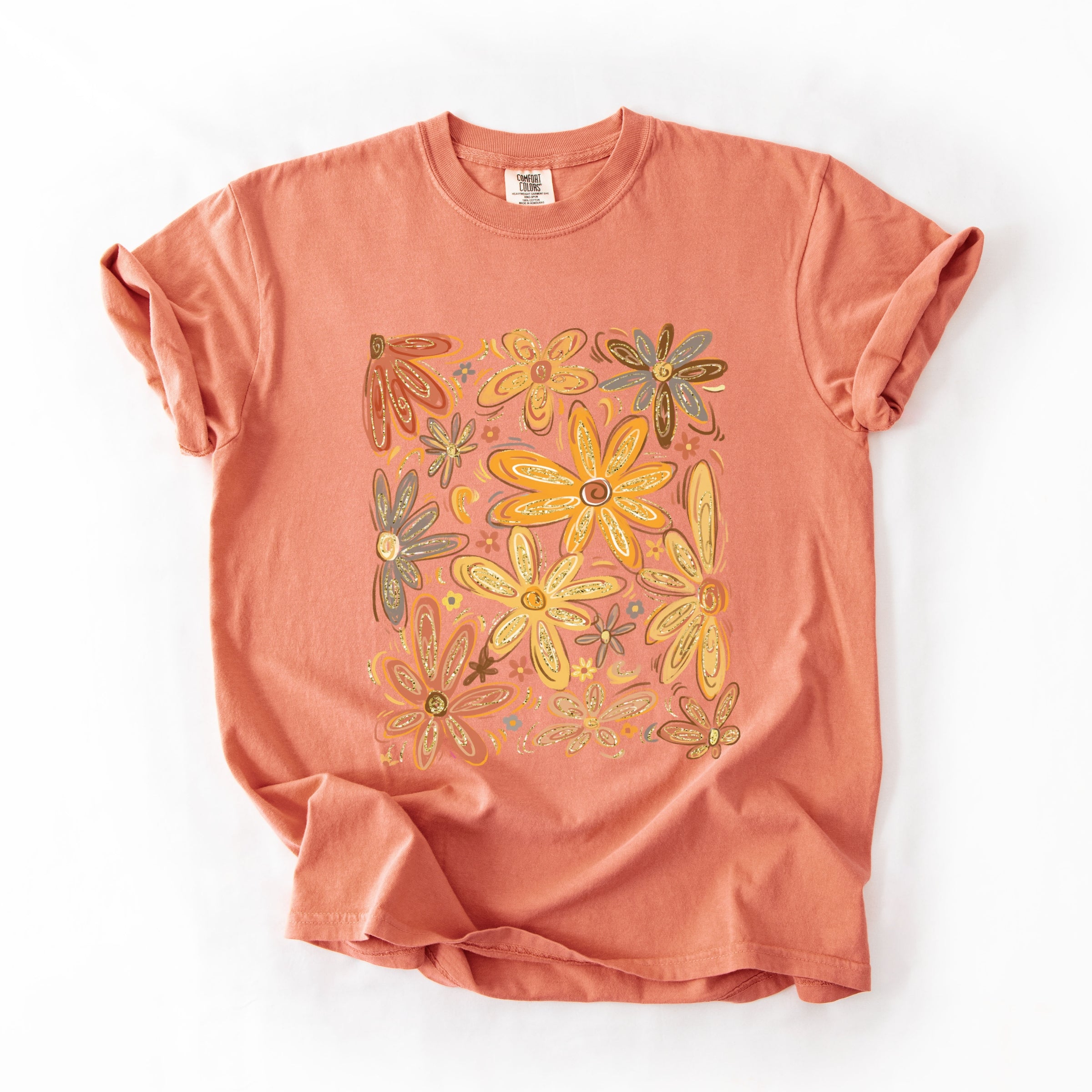 Fall Floral Glitter - Women's Garment Dyed Graphic T-Shirt